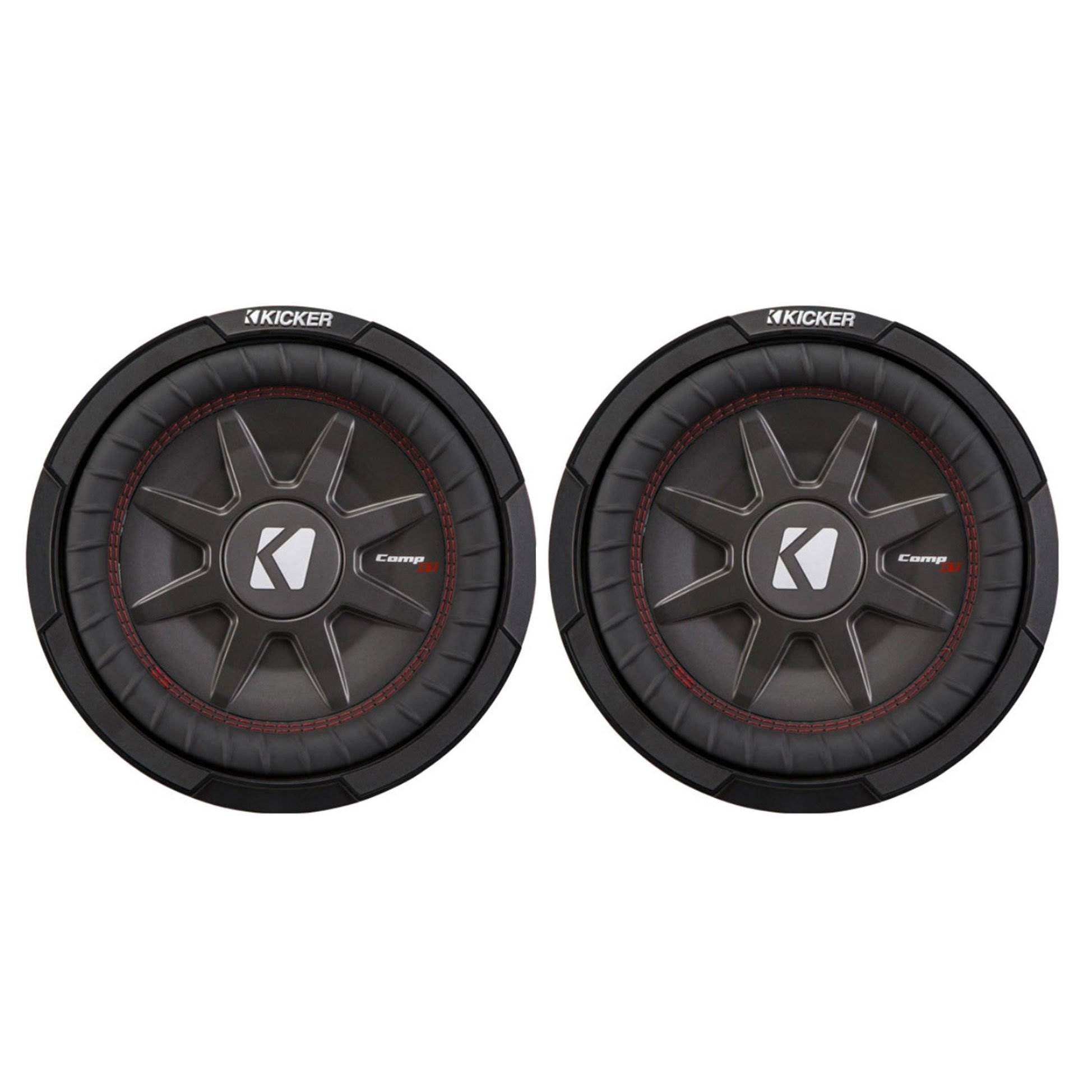 Kicker CompRT Single 10" 800W Max Dual 2 Ohm Shallow Slim Car Subwoofer (2 Pack)