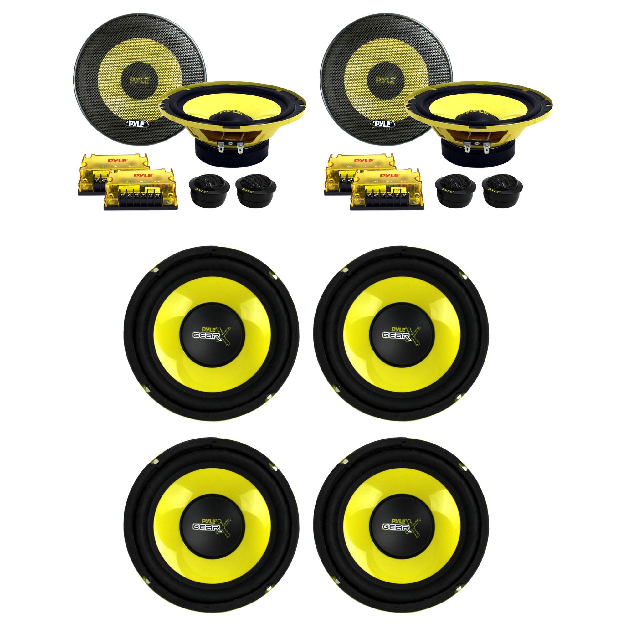 Pyle PLG64 6.5" 300W Subs (4 Pack) & Pyle PLG6C 400W Component Speakers (2 Pack)