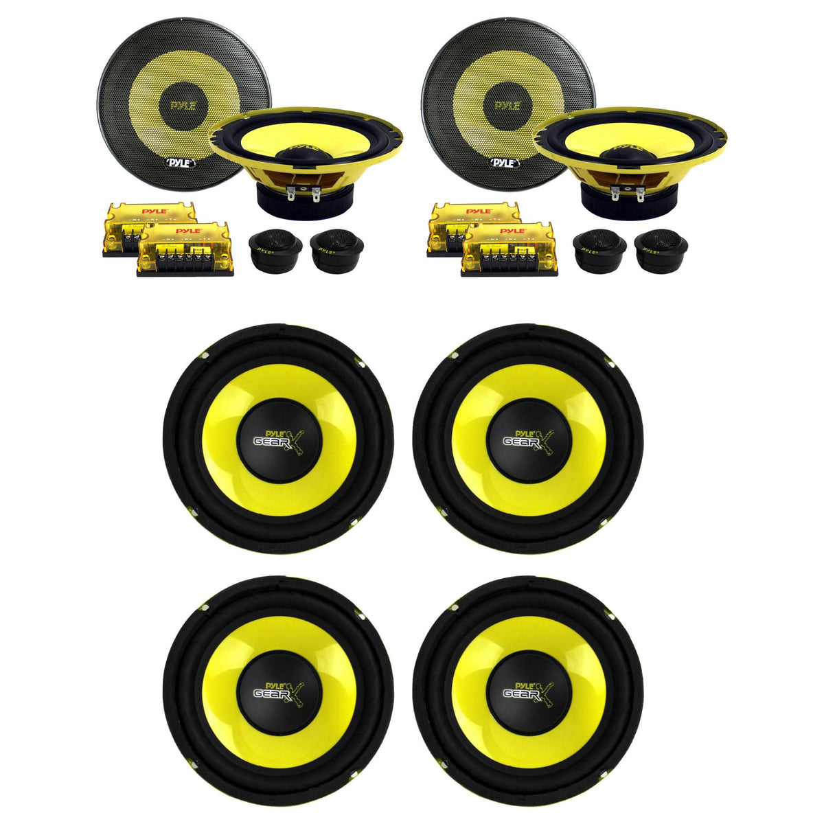 Pyle PLG64 6.5" 300W Subs (4 Pack) & Pyle PLG6C 400W Component Speakers (2 Pack)