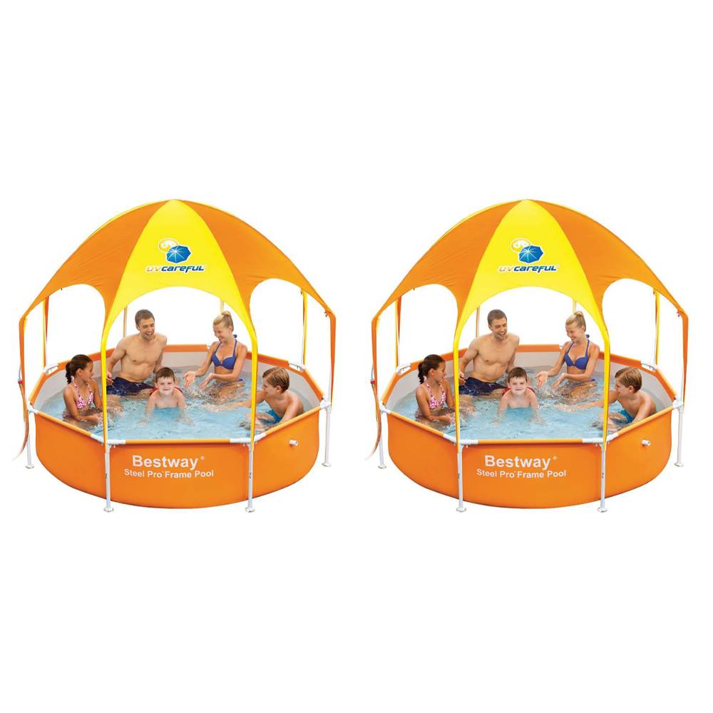 Bestway Splash in Shade 8' x 20" Kids Spray Play Swimming Pool & Canopy, 2 Pack