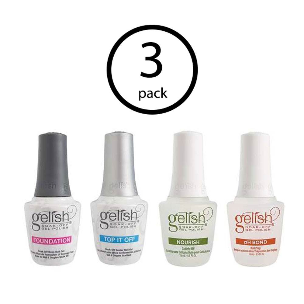 Gelish Fantastic Four Essentials Soak Off Gel Nail Polish Kit, 15 mL (3 Pack)