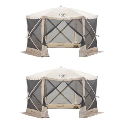 Gazelle 8 Person 6 Sided 124" x 124" Portable Canopy Gazebo Screen Tent (2 Pack)