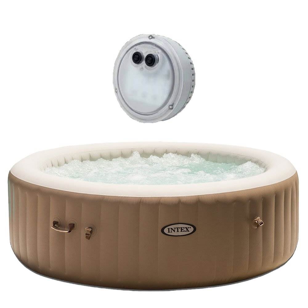 Intex Inflatable Pure Spa 6 Person Heated Bubble Jet Hot Tub + Battery LED Light