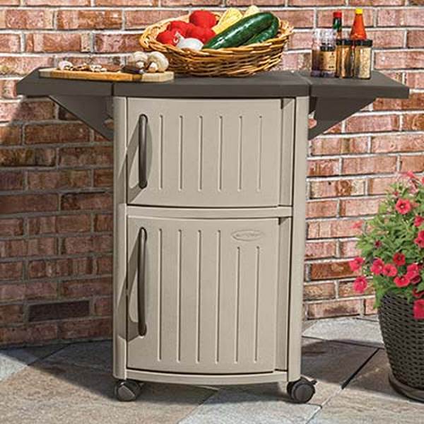 New Suncast Portable Outdoor Patio Prep Serving Station Table & Cabinet (2 Pack) - VMInnovations