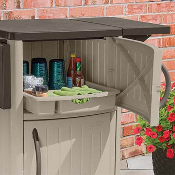 New Suncast Portable Outdoor Patio Prep Serving Station Table & Cabinet (2 Pack) - VMInnovations