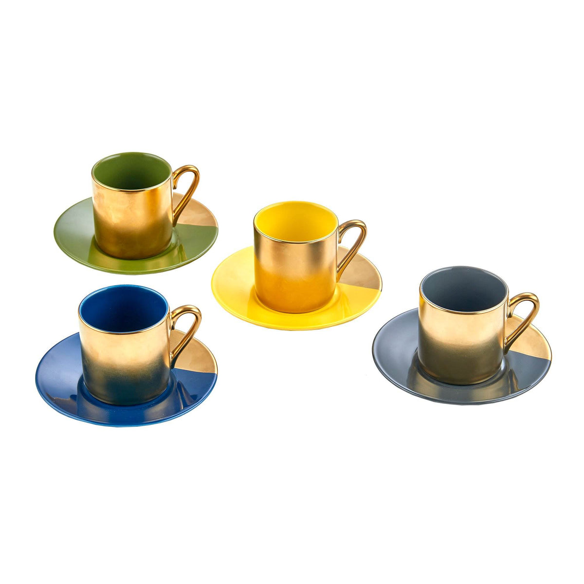 Yedi Houseware Gold & Pastel Espresso Cups and Saucers, Set of 4 (Open Box)