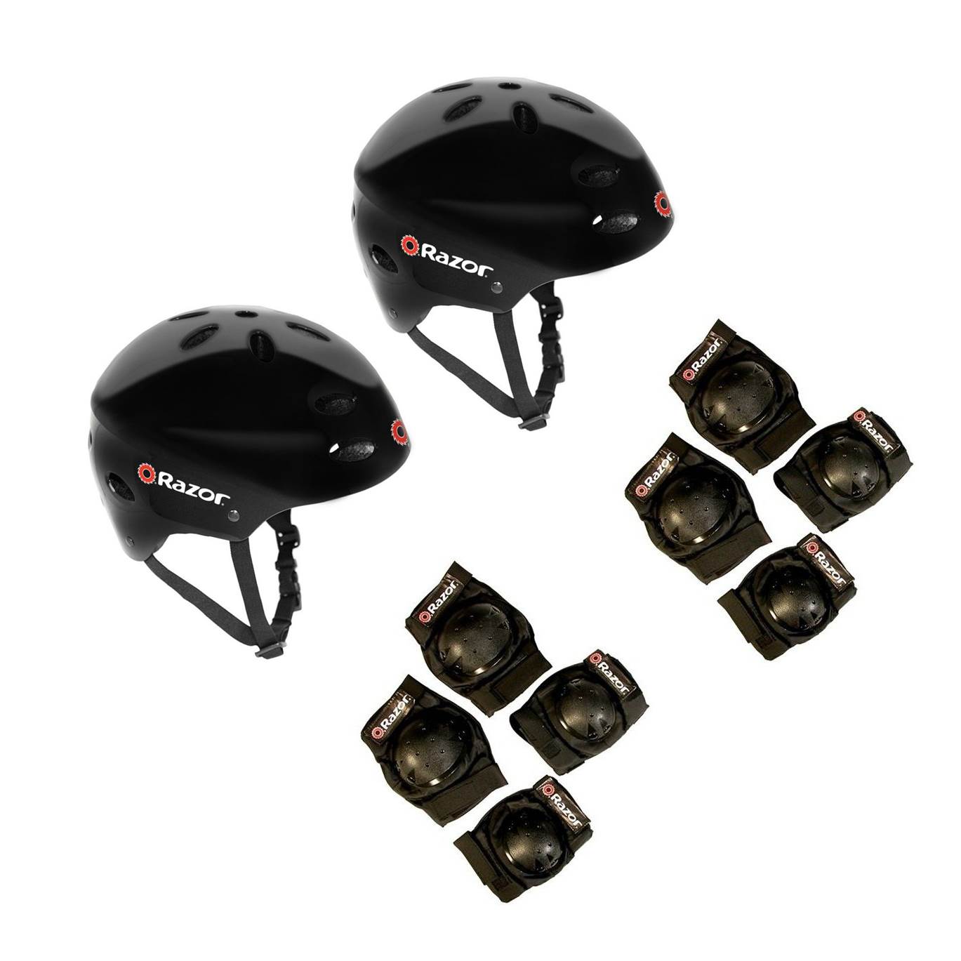 Razor V17 Kids Bike Skateboard Helmets (2 Pack) + Elbow & Knee Pads (2 Pack)