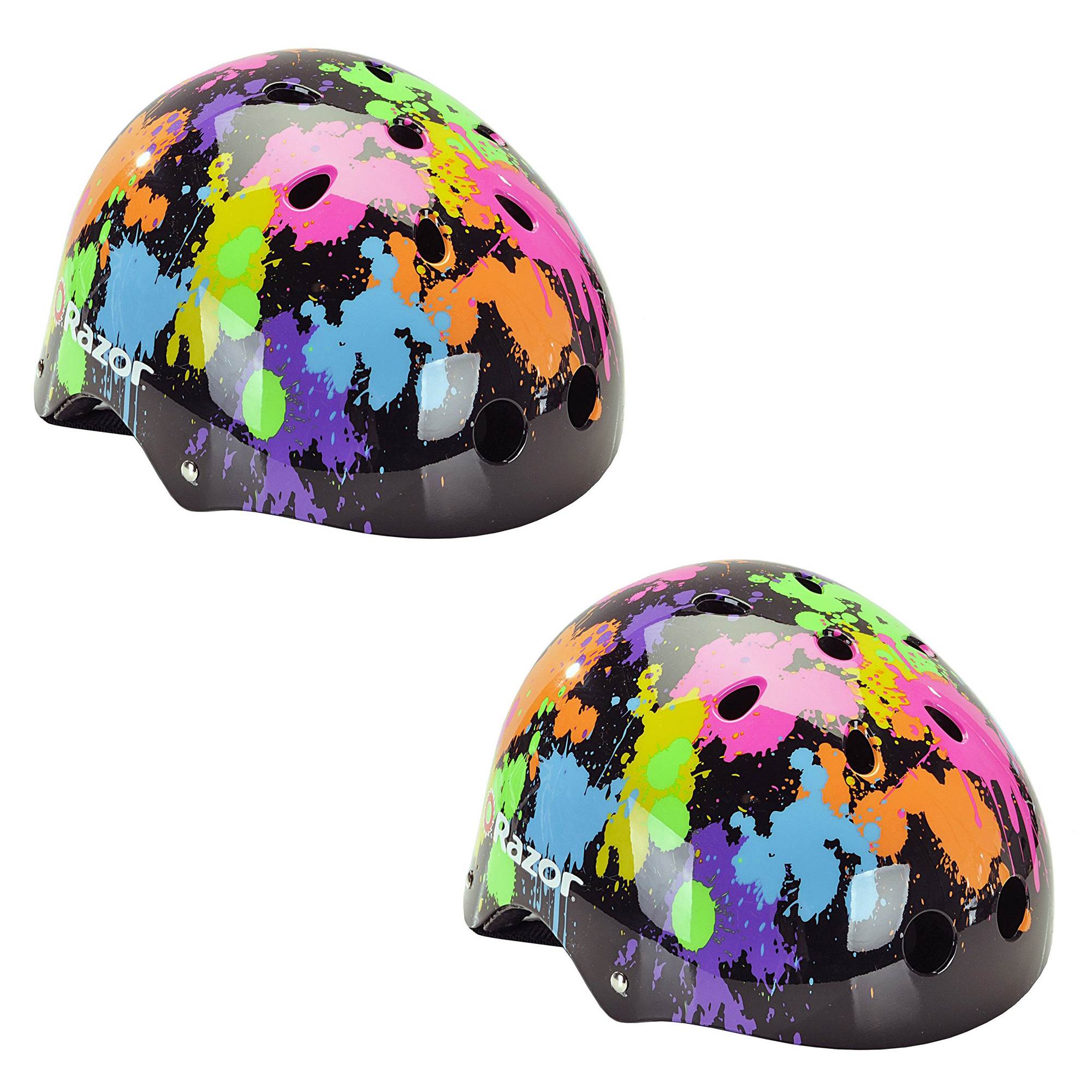 Razor V11 Splatter Children's Ages 5-8 Multi-Sport Bike Helmet, Rainbow (2 Pack)