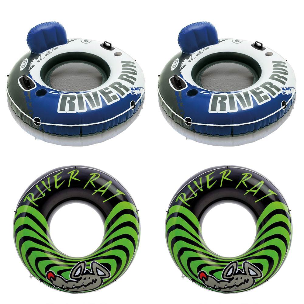 Intex River Run River Beach Pool Tubes (2 Pack) & River Rat Tubes (2 Pack)