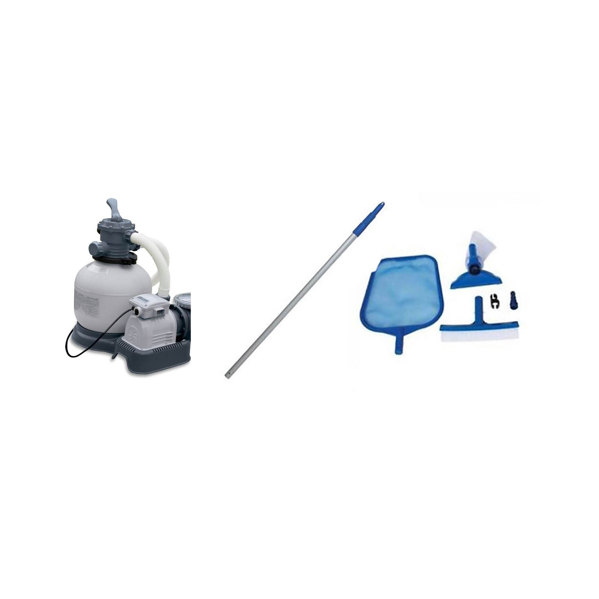 Intex Krystal Clear Above Ground Pool Sand Filter Pump, Vacuum Skimmer, & Pole