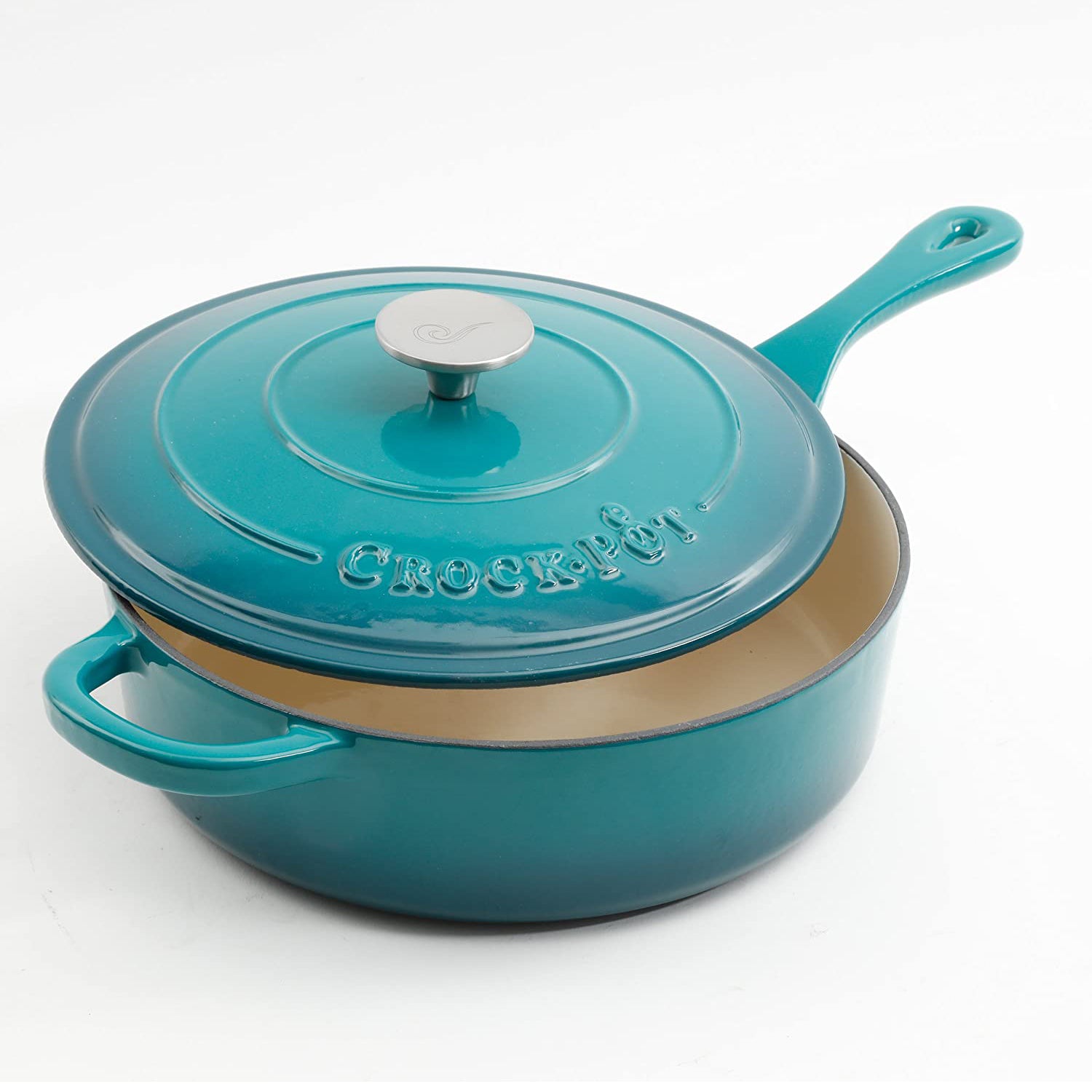 Crock Pot Artisan 3.5 Quart Enameled Cast Iron Pan and Lid, Teal Ombre (Damaged) - VMInnovations