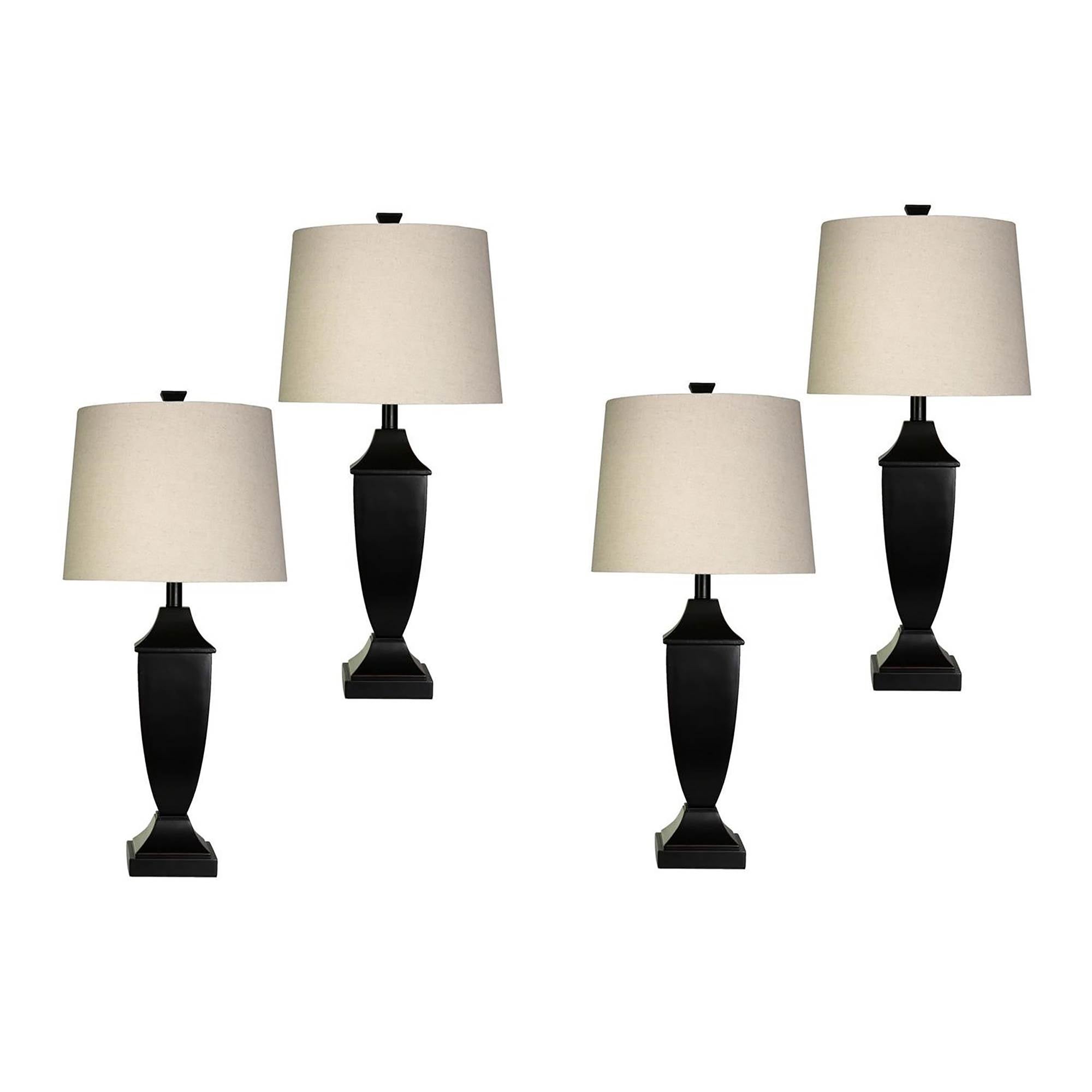 Abode 84 Classic Table Lamp w/ Bronze Wood Finish And Round Shades, Set of 4