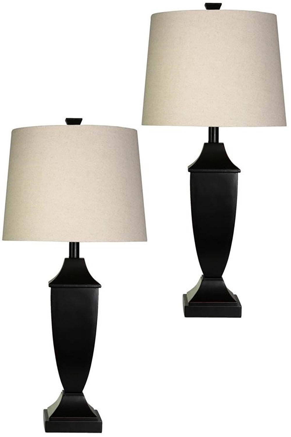 Abode 84 Classic Table Lamp w/ Bronze Wood Finish And Round Shades, Set of 4