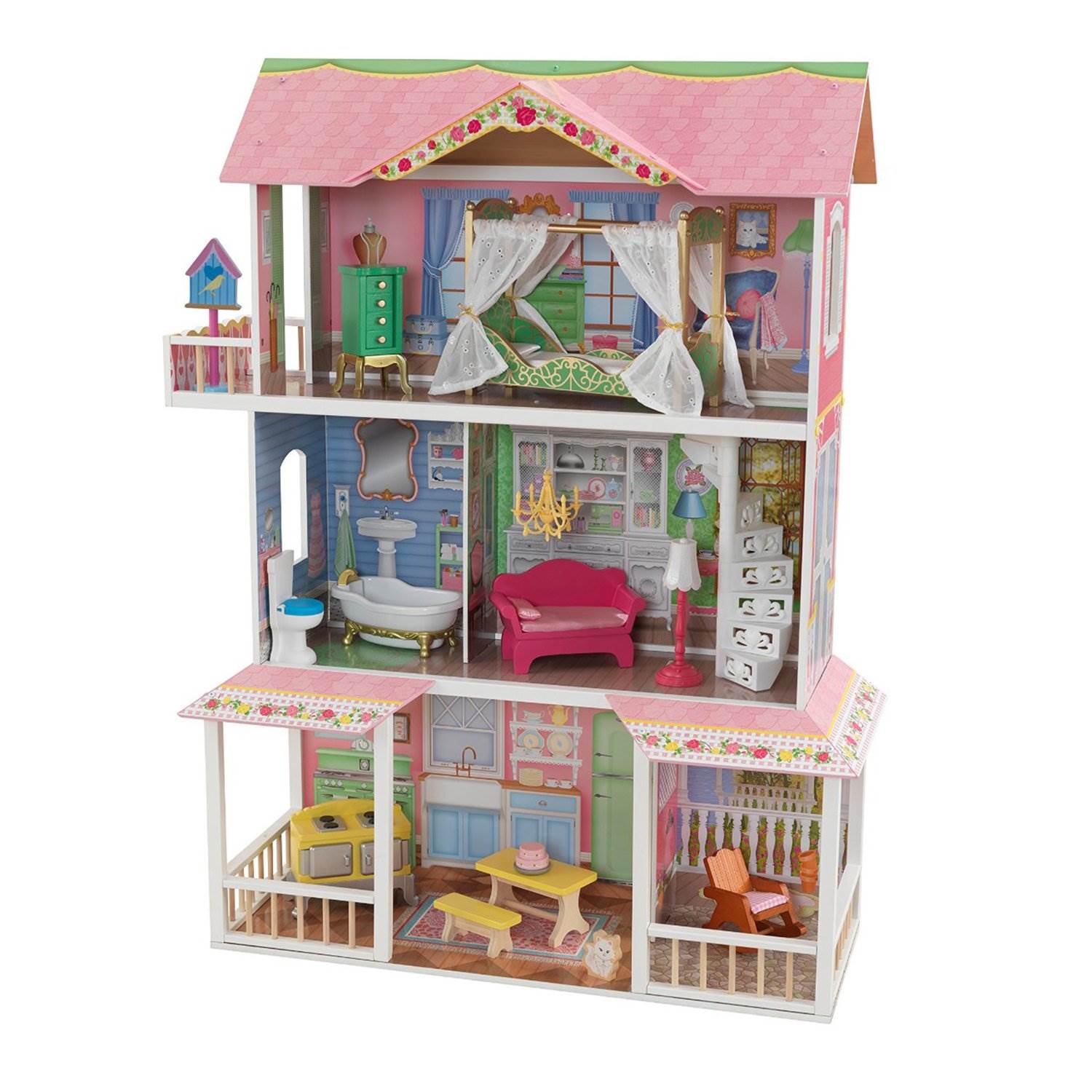 KidKraft Sweet Savannah & Penelope Wooden Pretend Play Doll Houses w/ Furniture