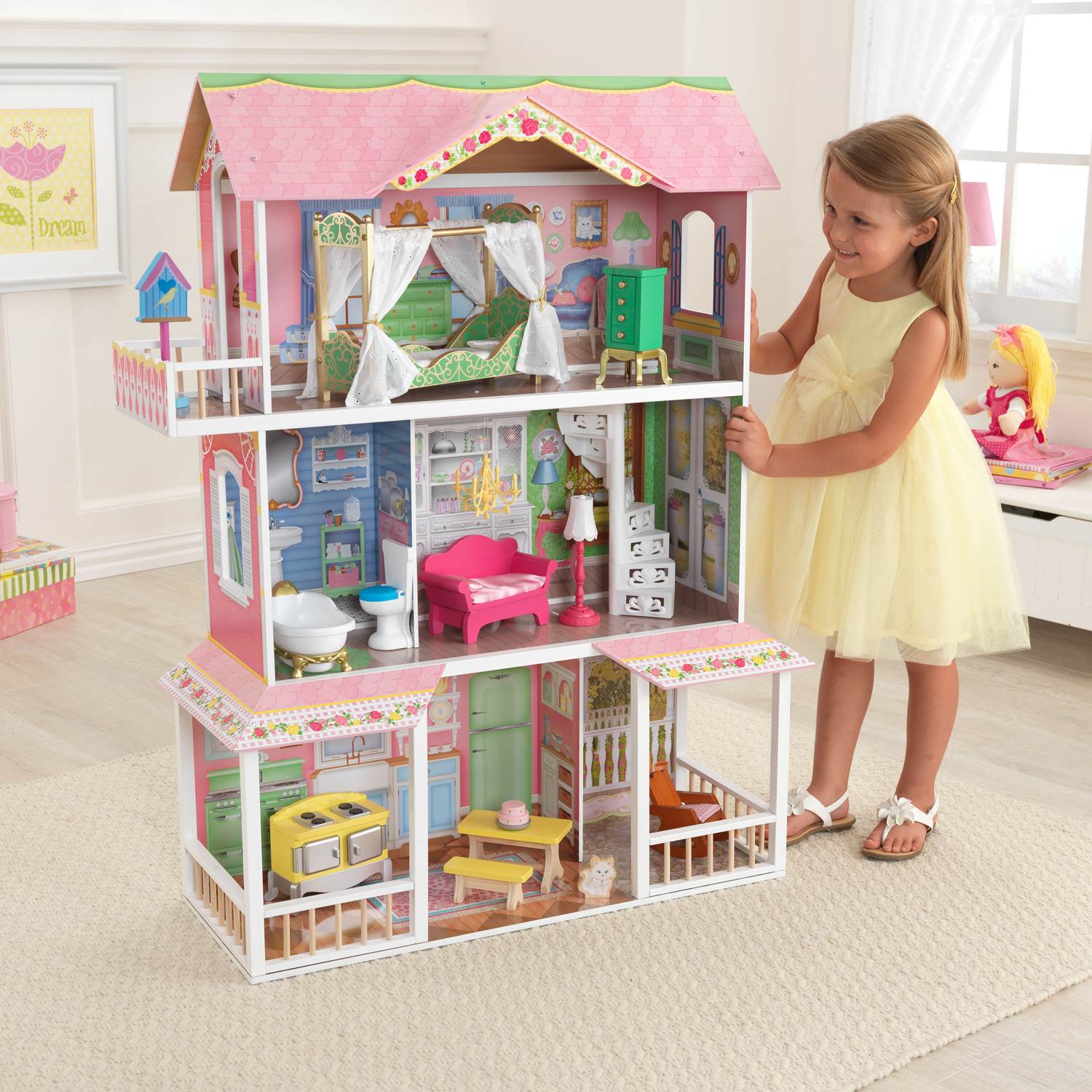 KidKraft Sweet Savannah & Penelope Wooden Pretend Play Doll Houses w/ Furniture