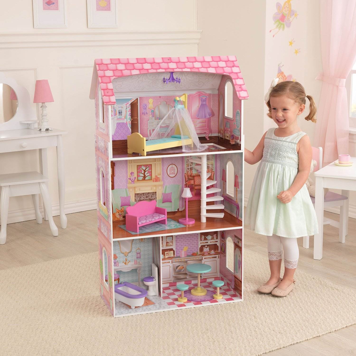 KidKraft Sweet Savannah & Penelope Wooden Pretend Play Doll Houses w/ Furniture