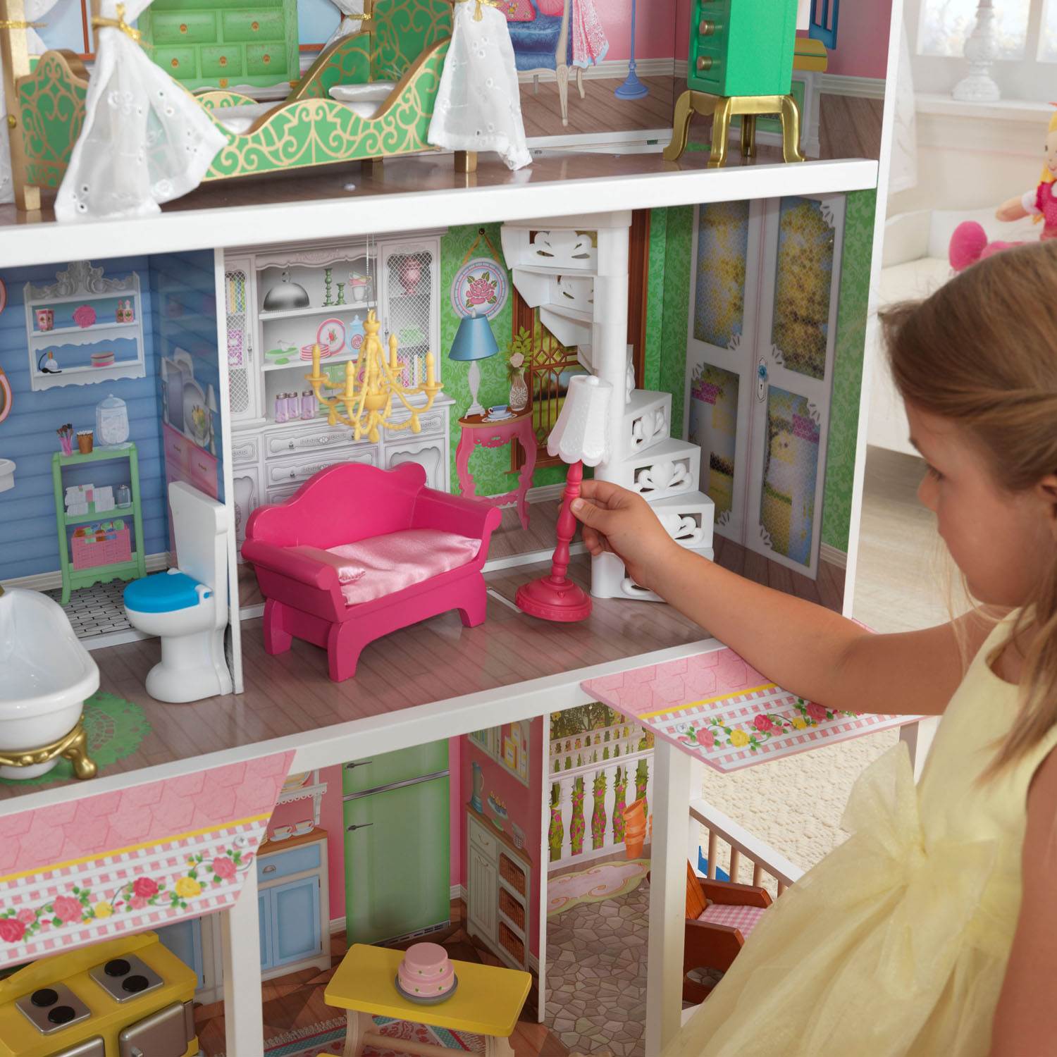 KidKraft Sweet Savannah & Penelope Wooden Pretend Play Doll Houses w/ Furniture