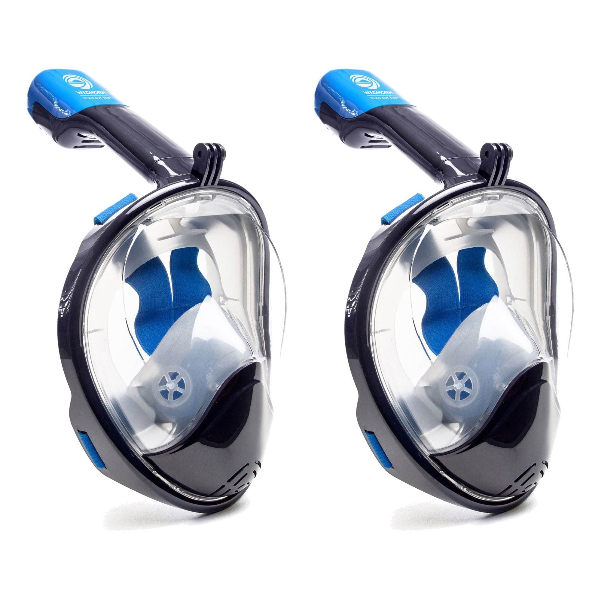 Wildhorn Seaview 180 Degree Small Medium Full Face Snorkel Mask, Navy (2 Pack)