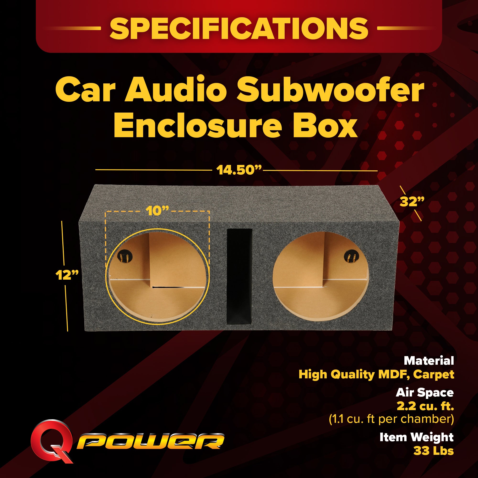 QPower QBASS Dual 10 Inch Car Audio Subwoofer Enclosure Box, Charcoal (2 Pack) - VMInnovations