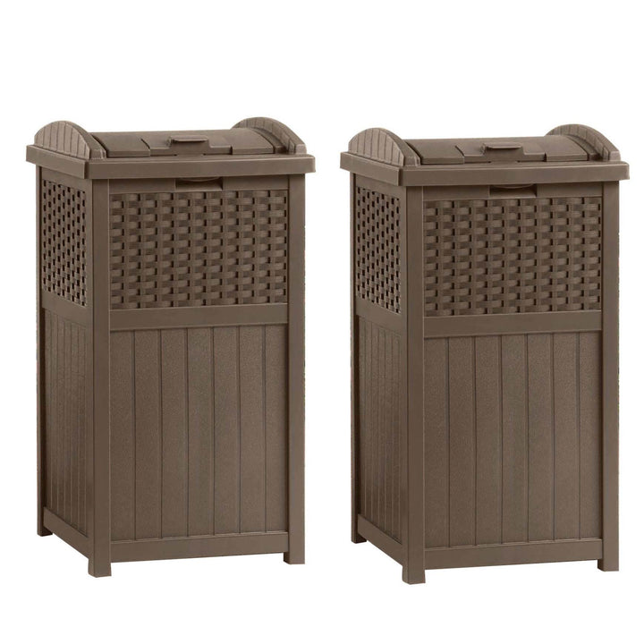 Suncast Trashcan Hideaway Outdoor 33 Gallon Garbage Waste Bin, Brown (2 Pack) - VMInnovations