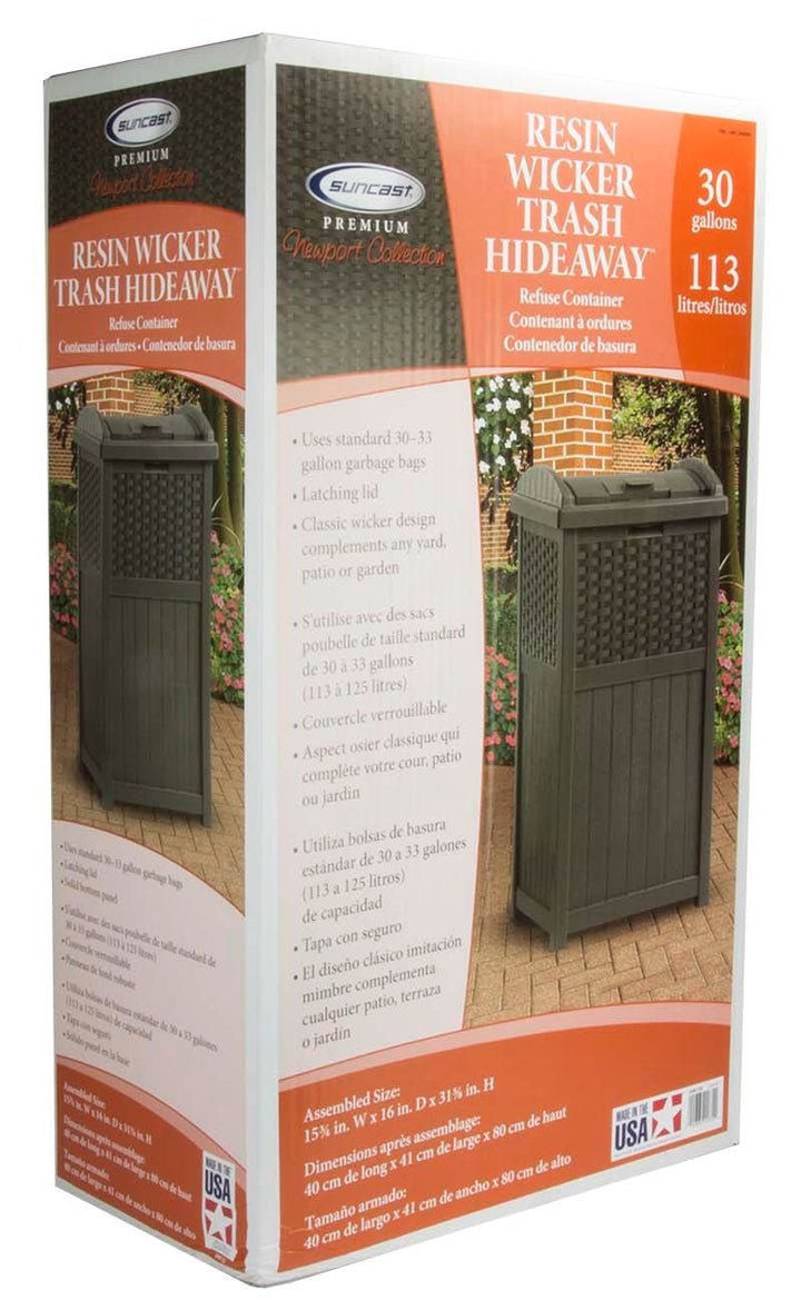 Suncast Trashcan Hideaway Outdoor 33 Gallon Garbage Waste Bin, Brown (2 Pack) - VMInnovations