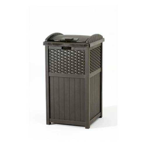 Suncast Trashcan Hideaway Outdoor 33 Gallon Garbage Waste Bin, Brown (2 Pack) - VMInnovations