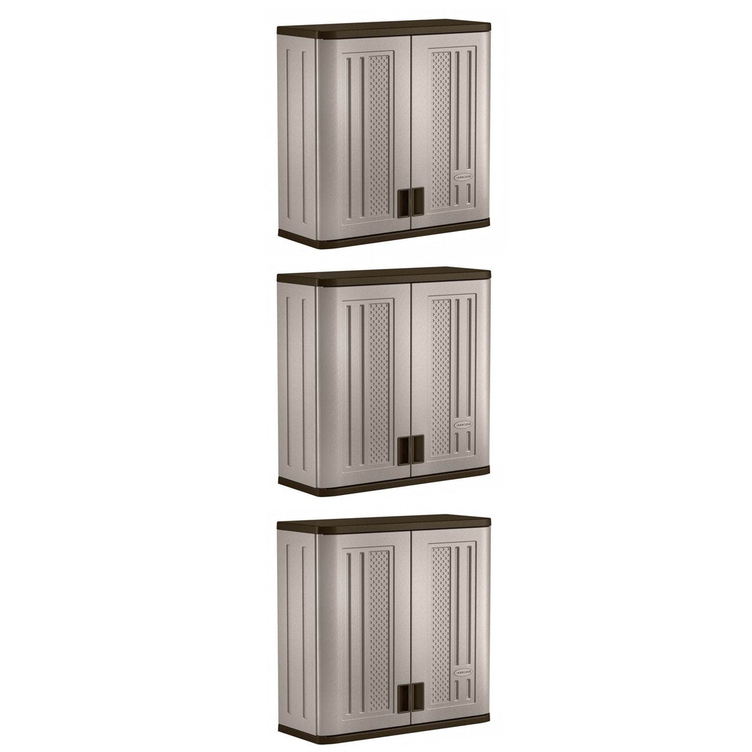 Suncast 4 Ft Resin Single Shelf Garage Wall Storage Cabinet, Platinum (3 Pack) - VMInnovations