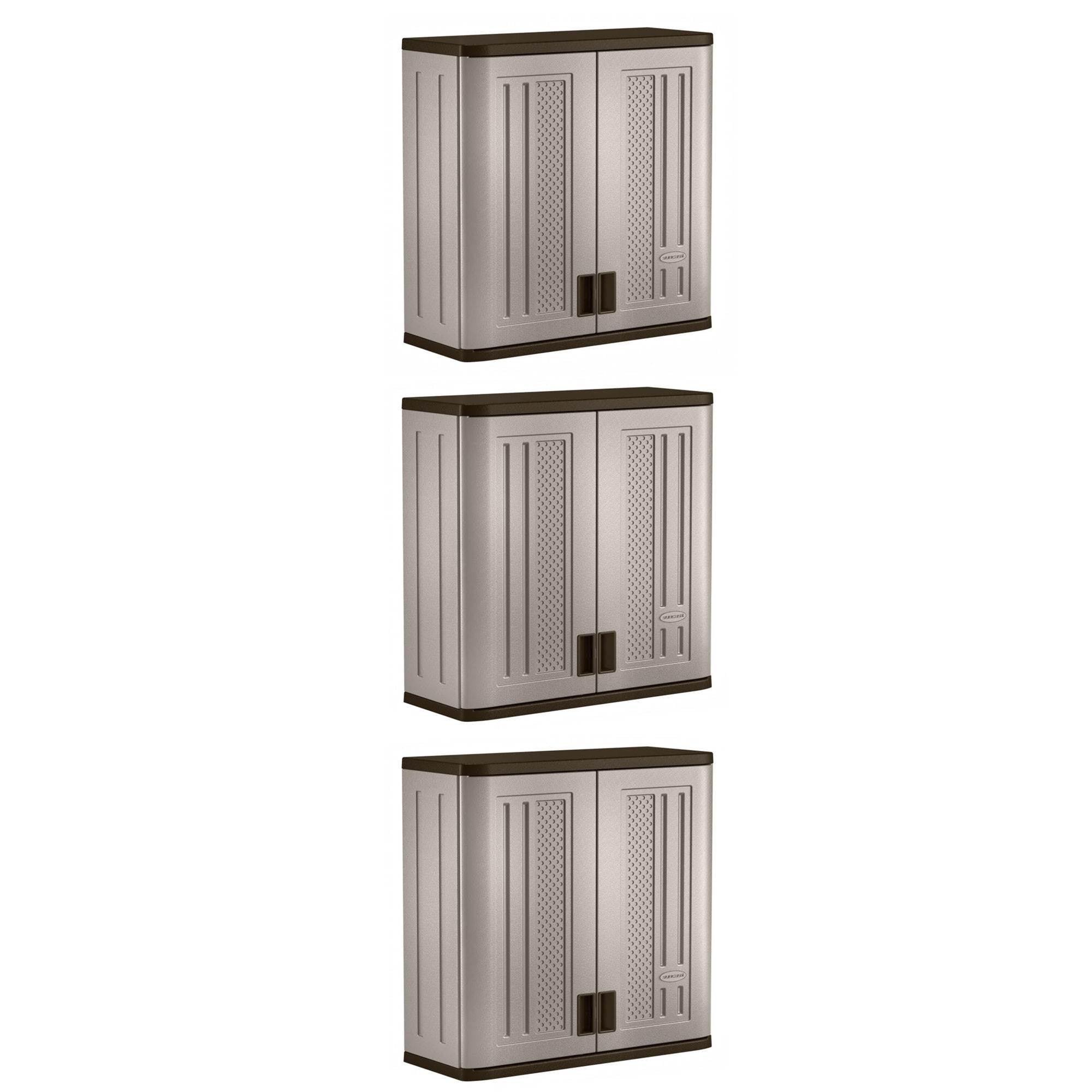 Suncast 4 Ft Resin Single Shelf Garage Wall Storage Cabinet, Platinum (3 Pack) - VMInnovations