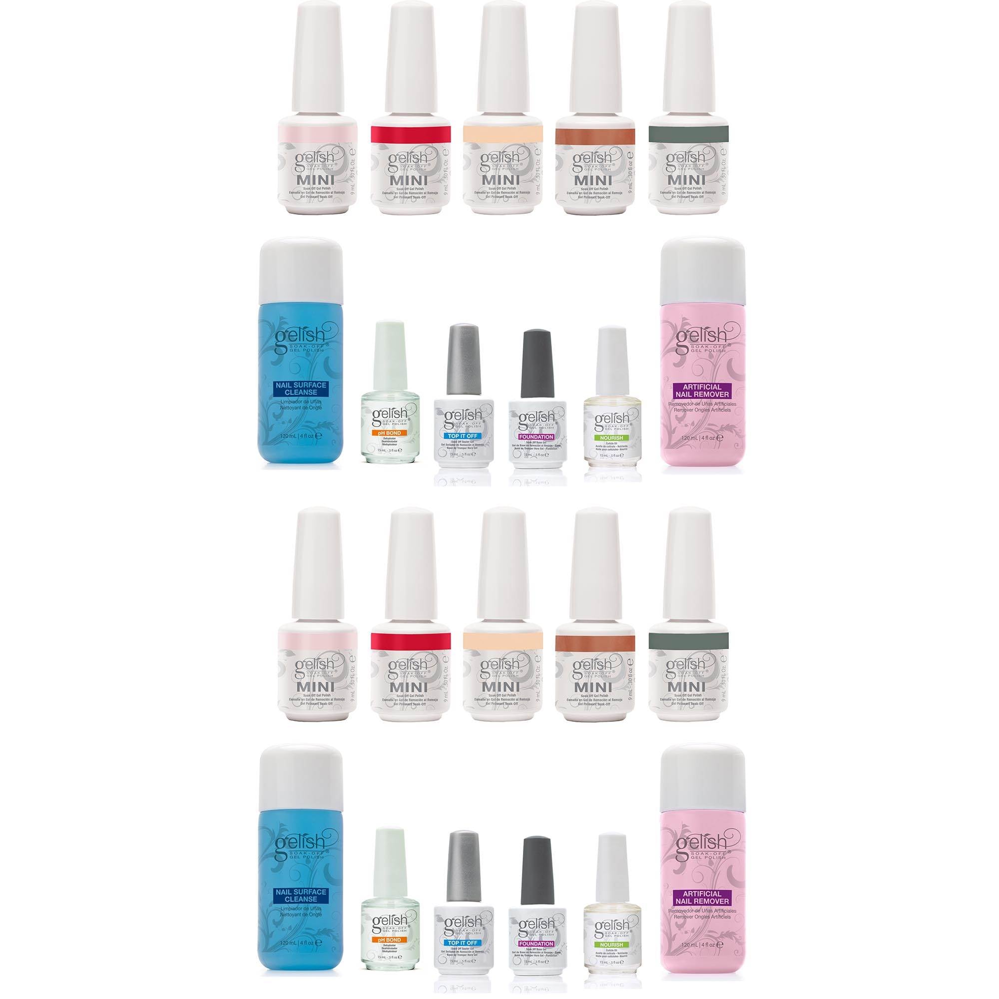 Gelish Basix Care Kit with Gelish Mini 5 Bottle Gel Nail Polish Set (2 Pack)