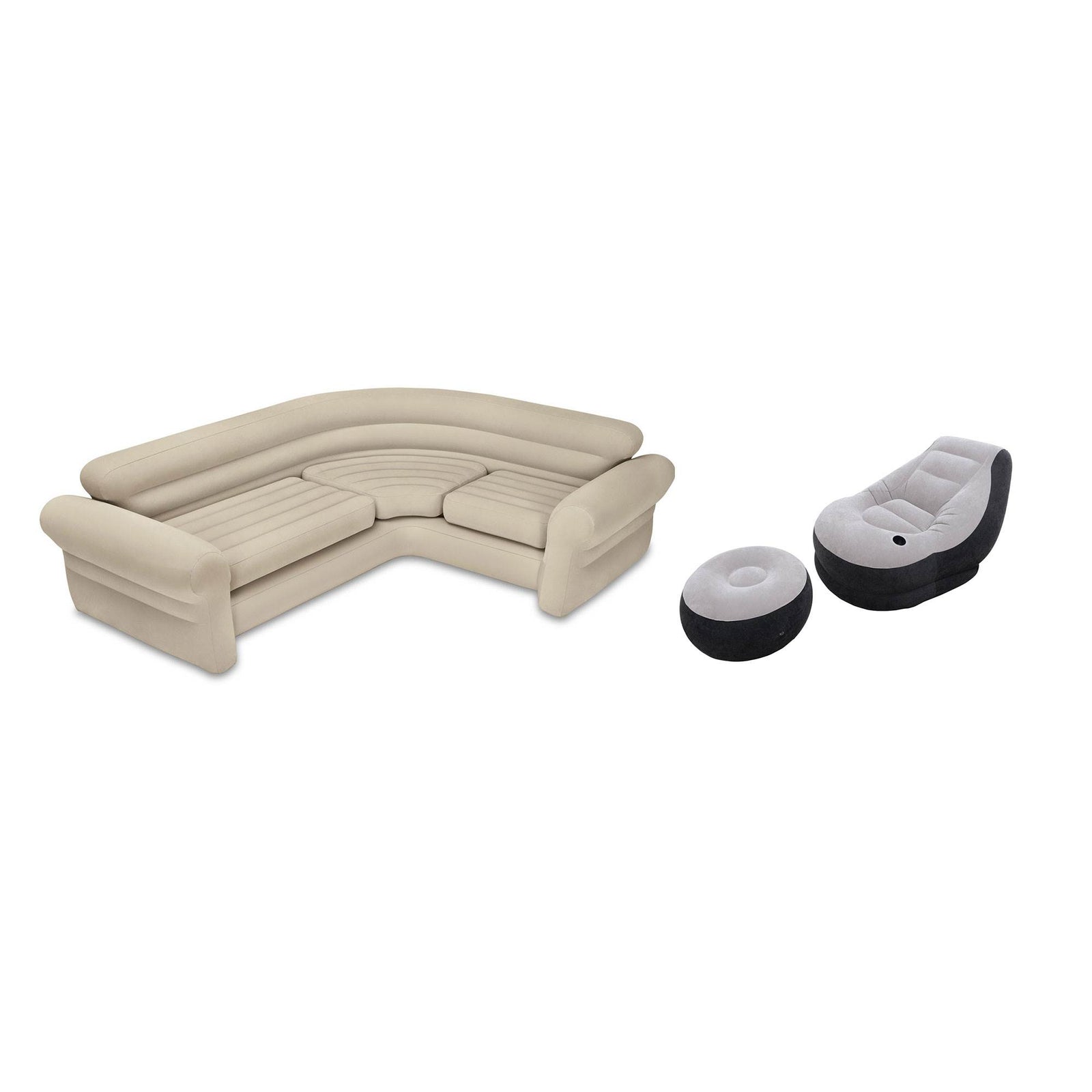 Intex Inflatable Corner Living Room Neutral Sectional Sofa & Lounge Chair Set - VMInnovations