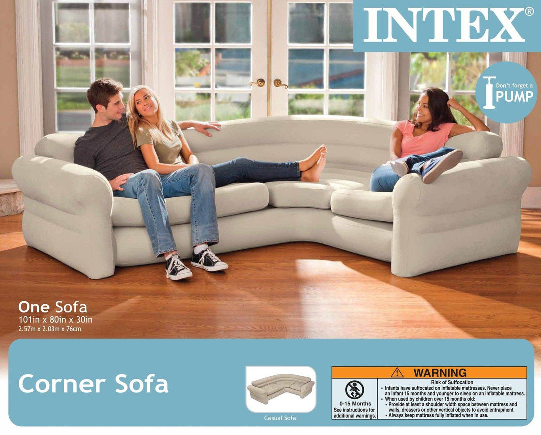 Intex Inflatable Corner Living Room Neutral Sectional Sofa & Lounge Chair Set - VMInnovations