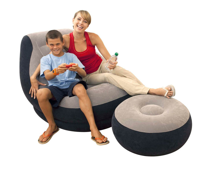Intex Inflatable Corner Living Room Neutral Sectional Sofa & Lounge Chair Set - VMInnovations