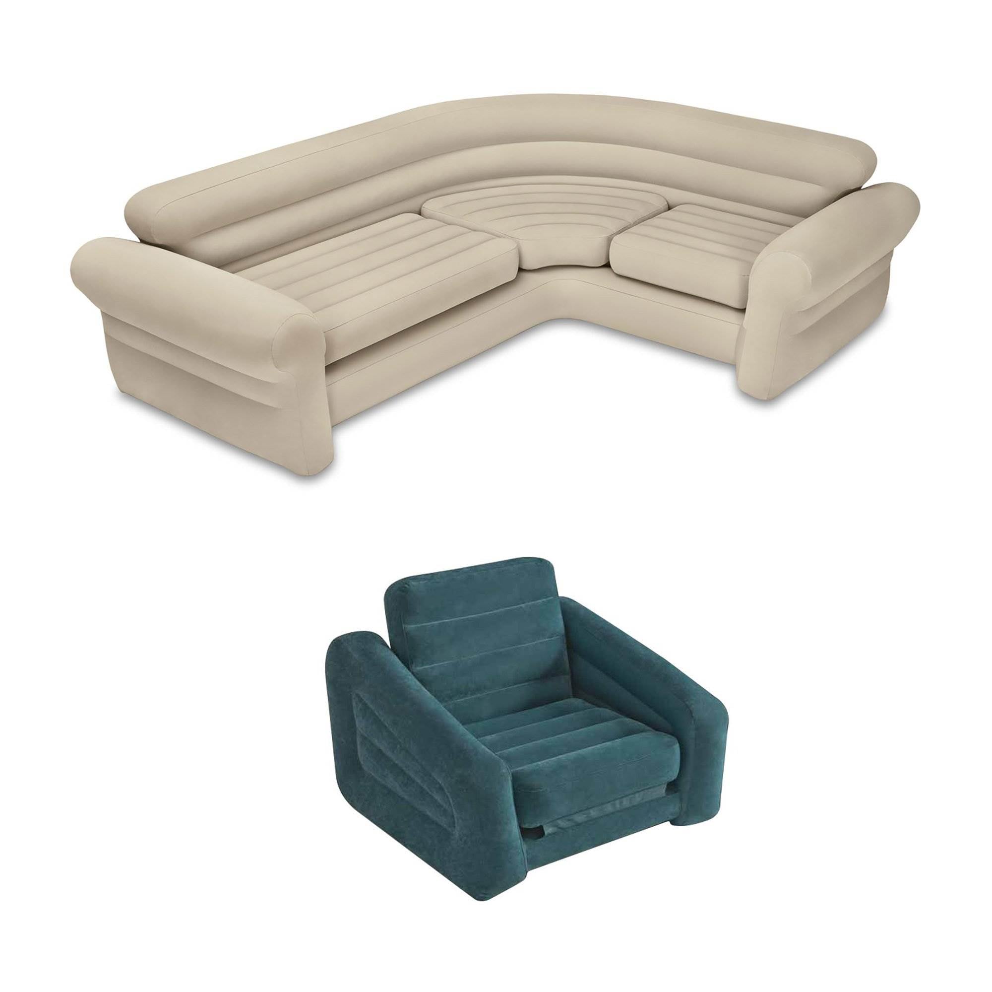 Intex Inflatable Corner Sectional Sofa & Inflatable Air Mattress Pull-Out Chair