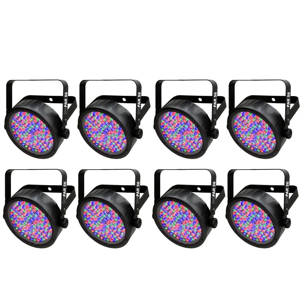 Chauvet SlimPar 56 LED DMX Slim Par Flat Can Wash Light Effect Fixture (8 Pack)