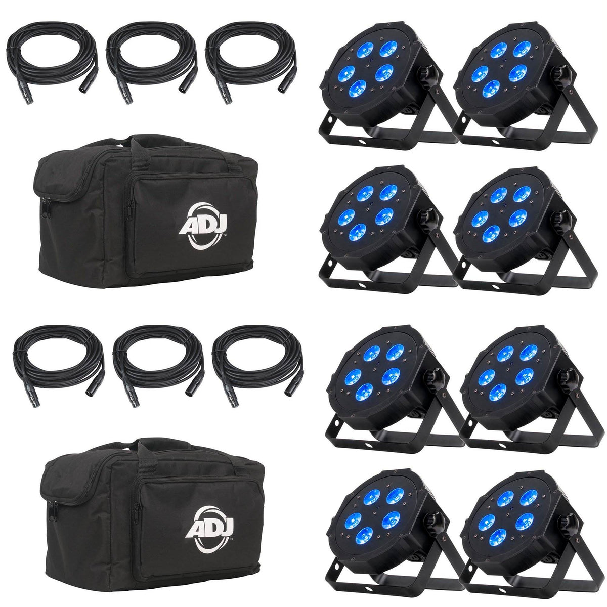 American DJ Mega Flat Hex Pak LED Par Lighting System and DMX Cables (2 Pack)