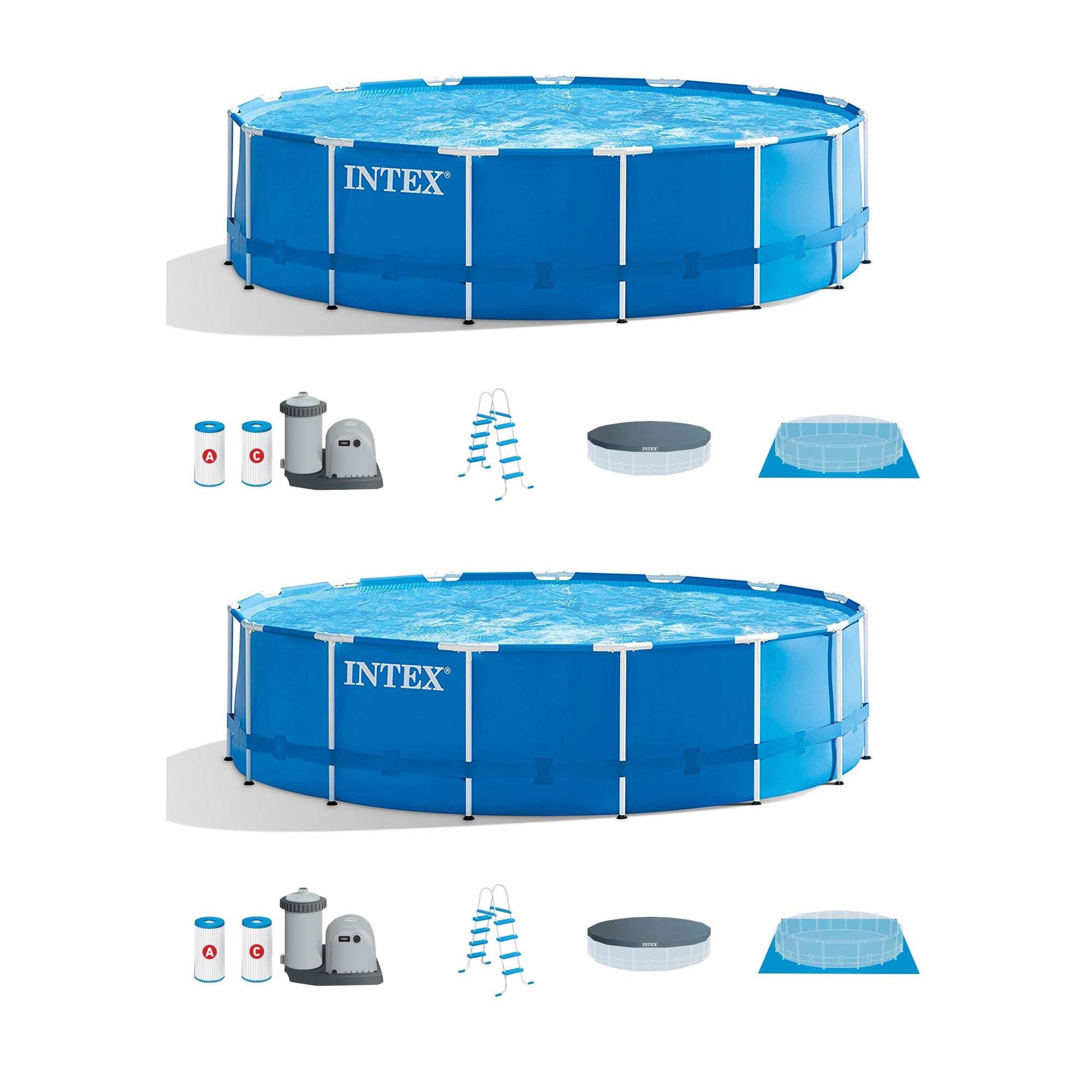 Intex 18ft x 48in Metal Frame Above Ground Pool Set w/Filter & Pump (2 Pack)