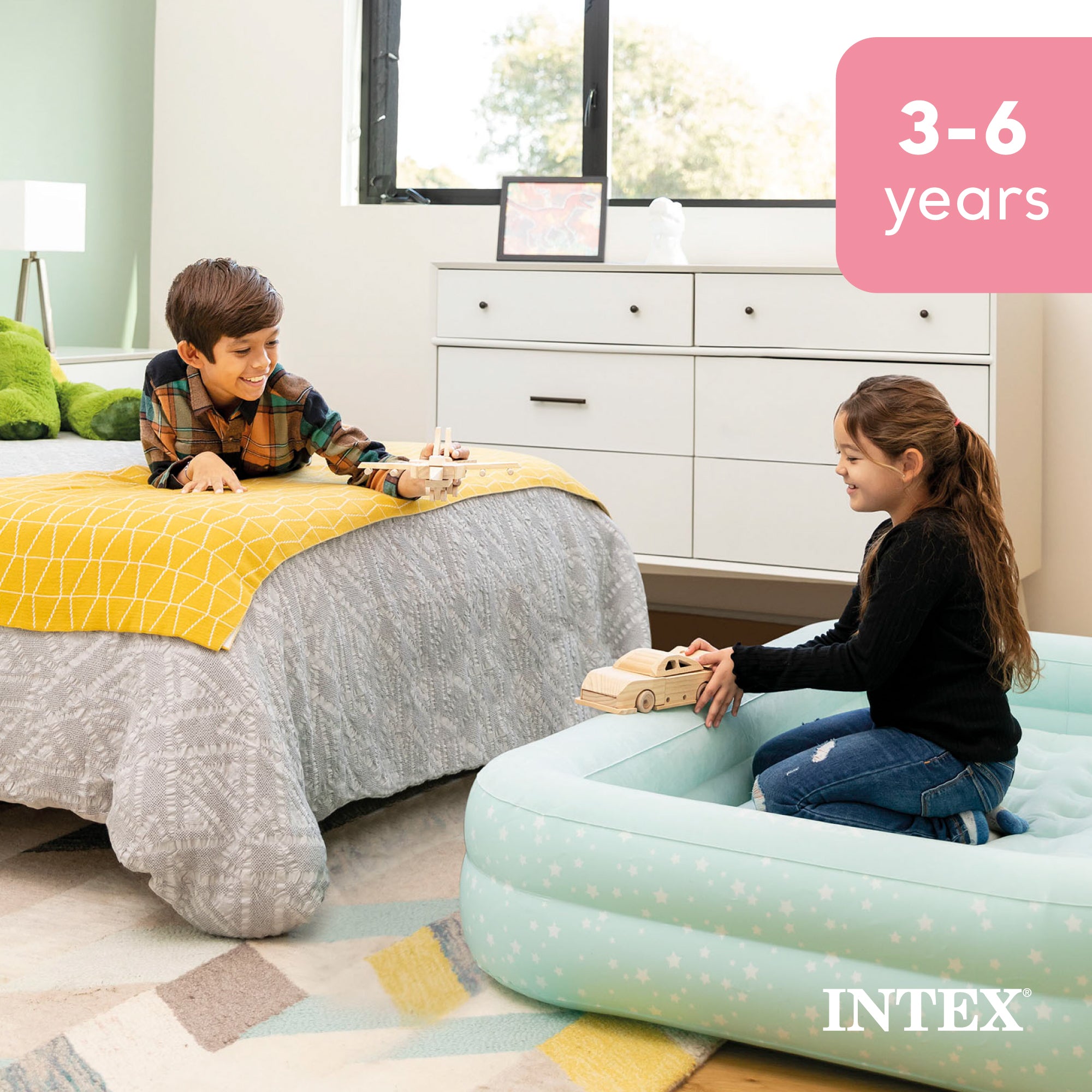 Intex Kidz Raised Frame Camping Air Mattress w/ Hand Pump (Open Box) (3 Pack) - VMInnovations