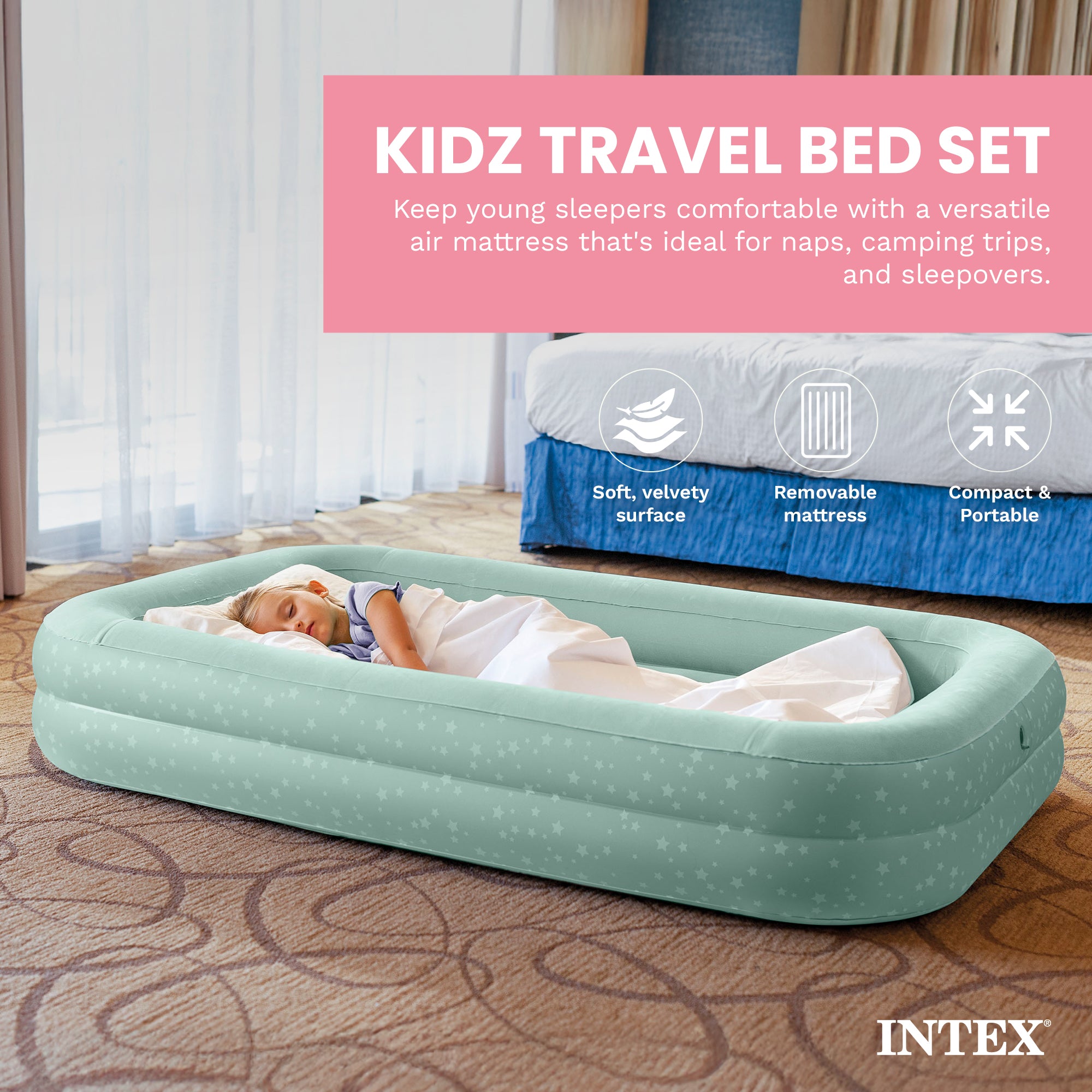 Intex Kids Inflatable Raised Frame Travel Air Mattress w/ Hand Pump (Open Box)