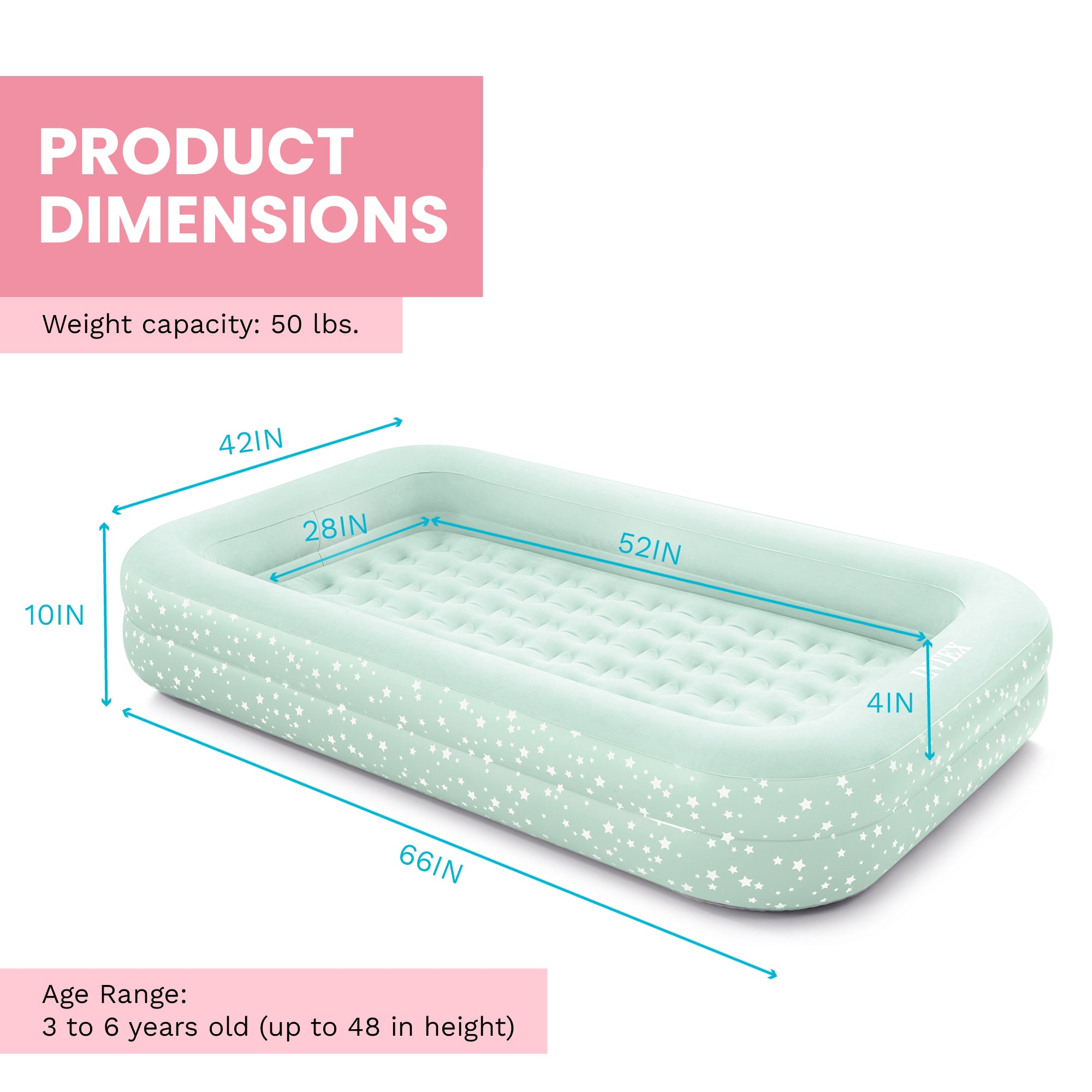 Intex Kids Inflatable Raised Frame Travel Air Mattress w/ Hand Pump (Open Box)