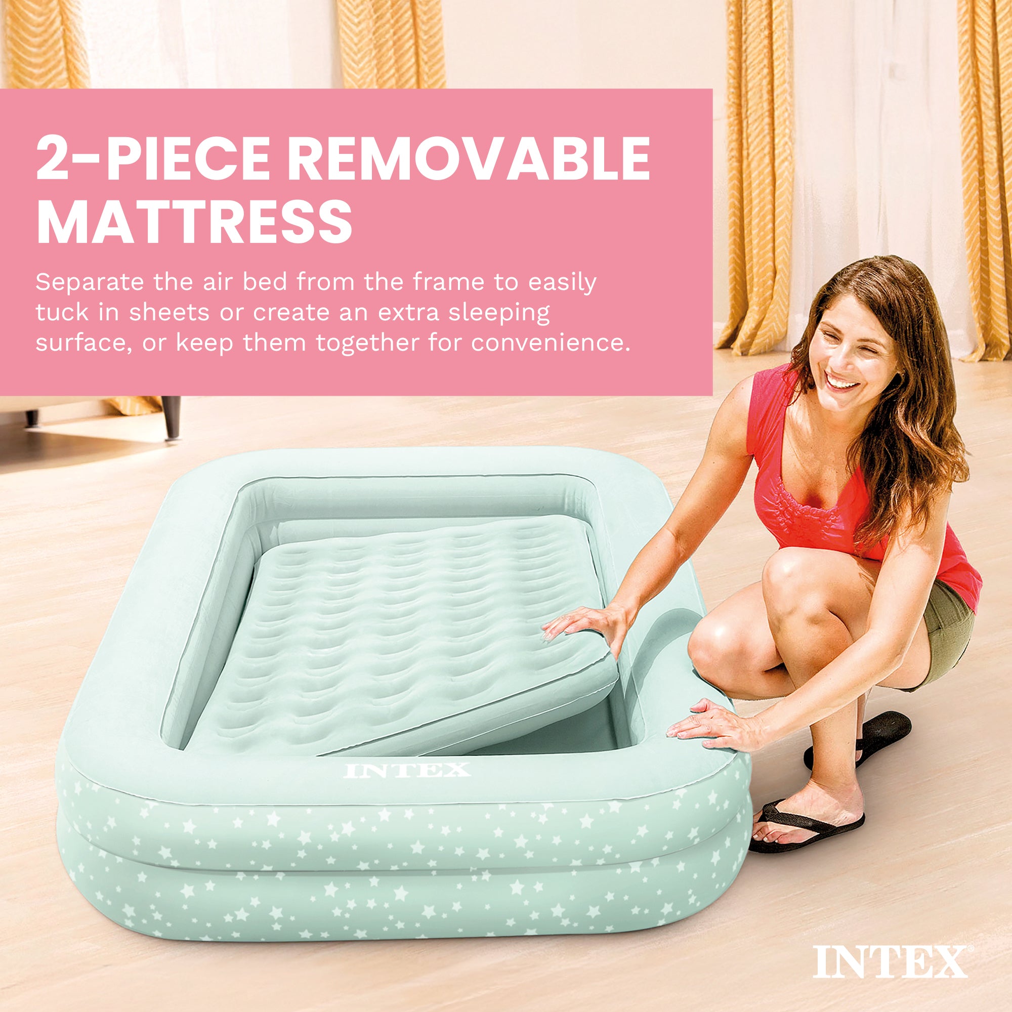 Intex Kids Inflatable Raised Frame Travel Air Mattress w/ Hand Pump (Open Box)