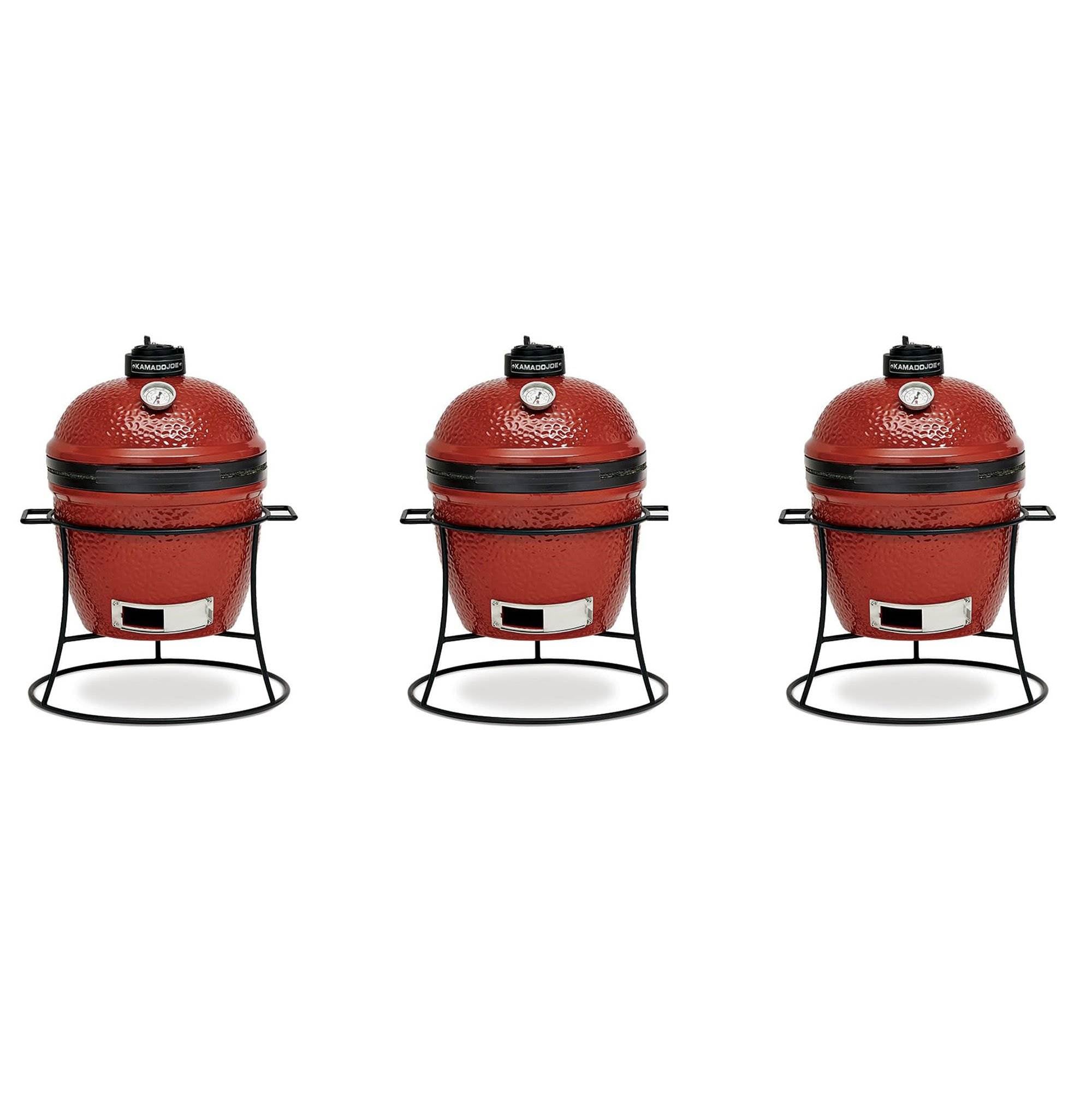 Kamado Joe Joe. Jr. Portable Outdoor Charcoal Grill & Sturdy Stand, Red (3 Pack)