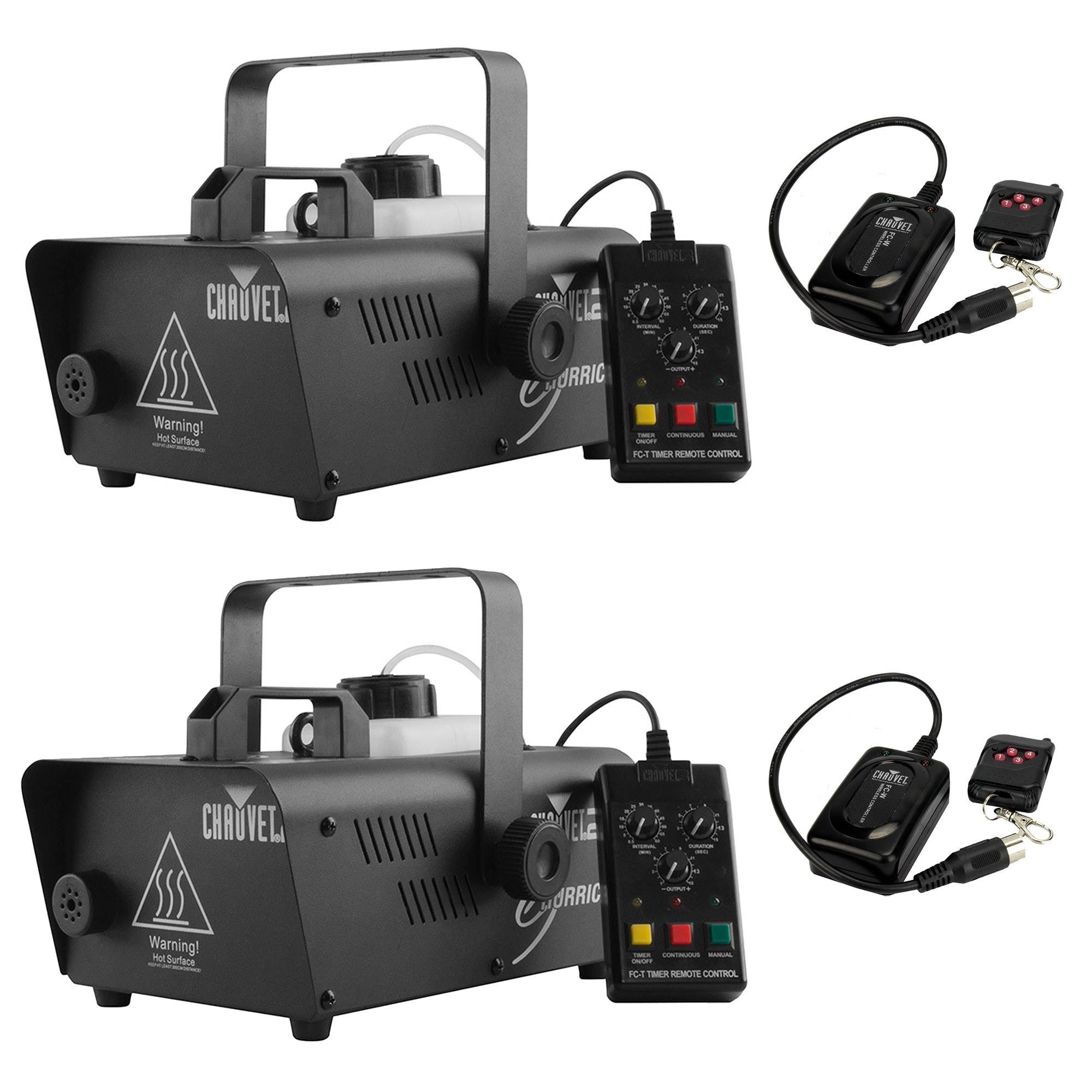 Chauvet DJ Hurricane 1200 1.0L Pro Fog/Smoke Machine (2 Pack) & Wireless Remotes