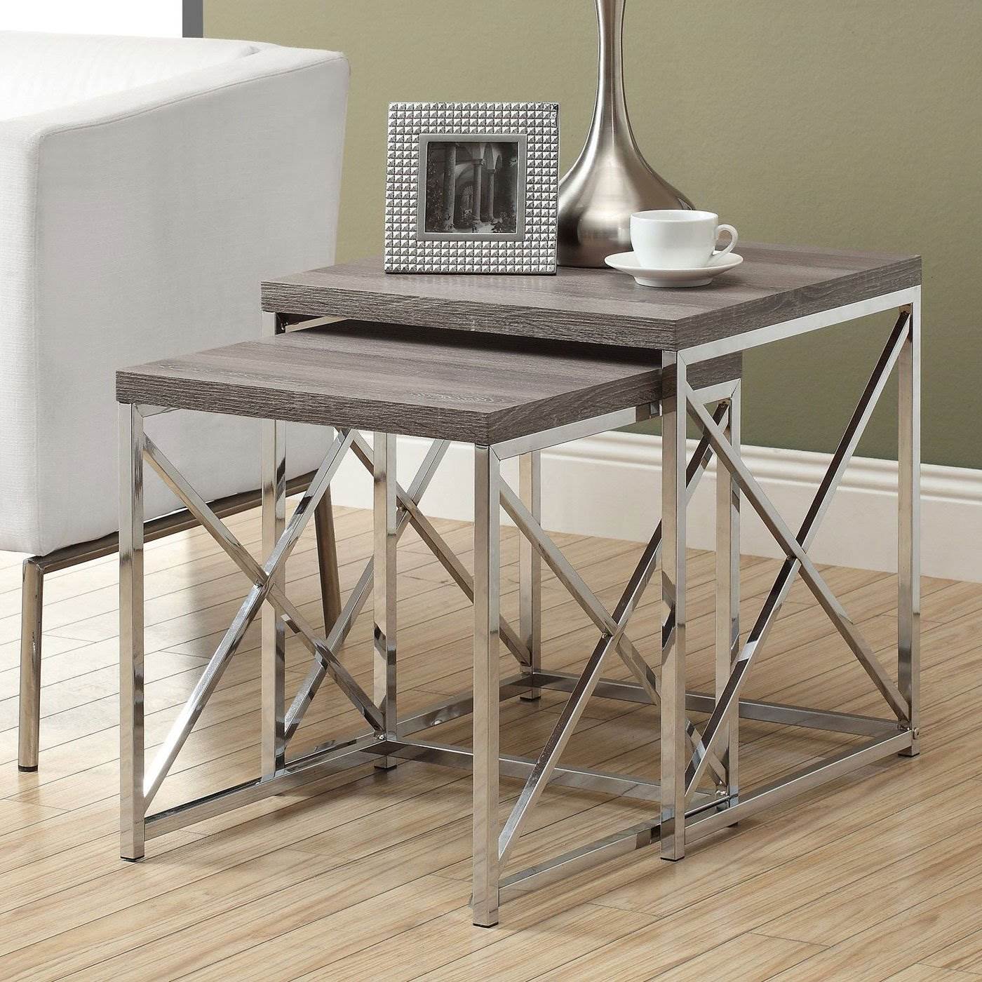 Monarch 60" Entertainment Center TV Stand, Dark Taupe & 2 Pc. Nesting End Tables