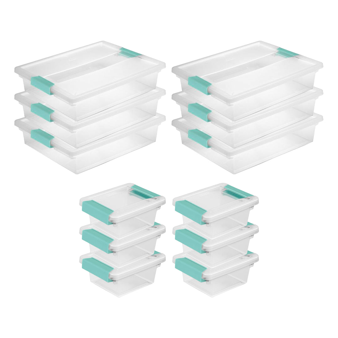 Sterilite Plastic Large Clip Bin Clear, 6 Pack & Mini Clip Storage Box, 6 Pack - VMInnovations