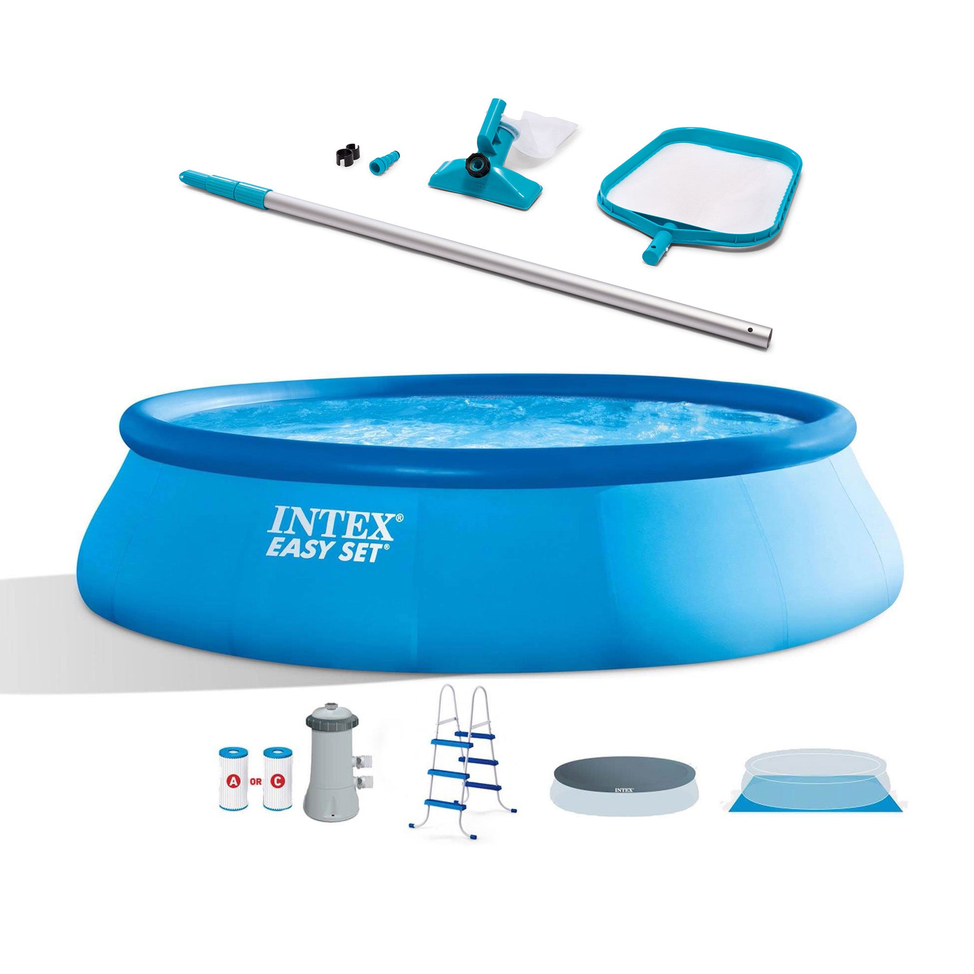 Intex 15' x 42" Easy Set Portable Inflatable Swimming Pool and Maintenance Kit - VMInnovations