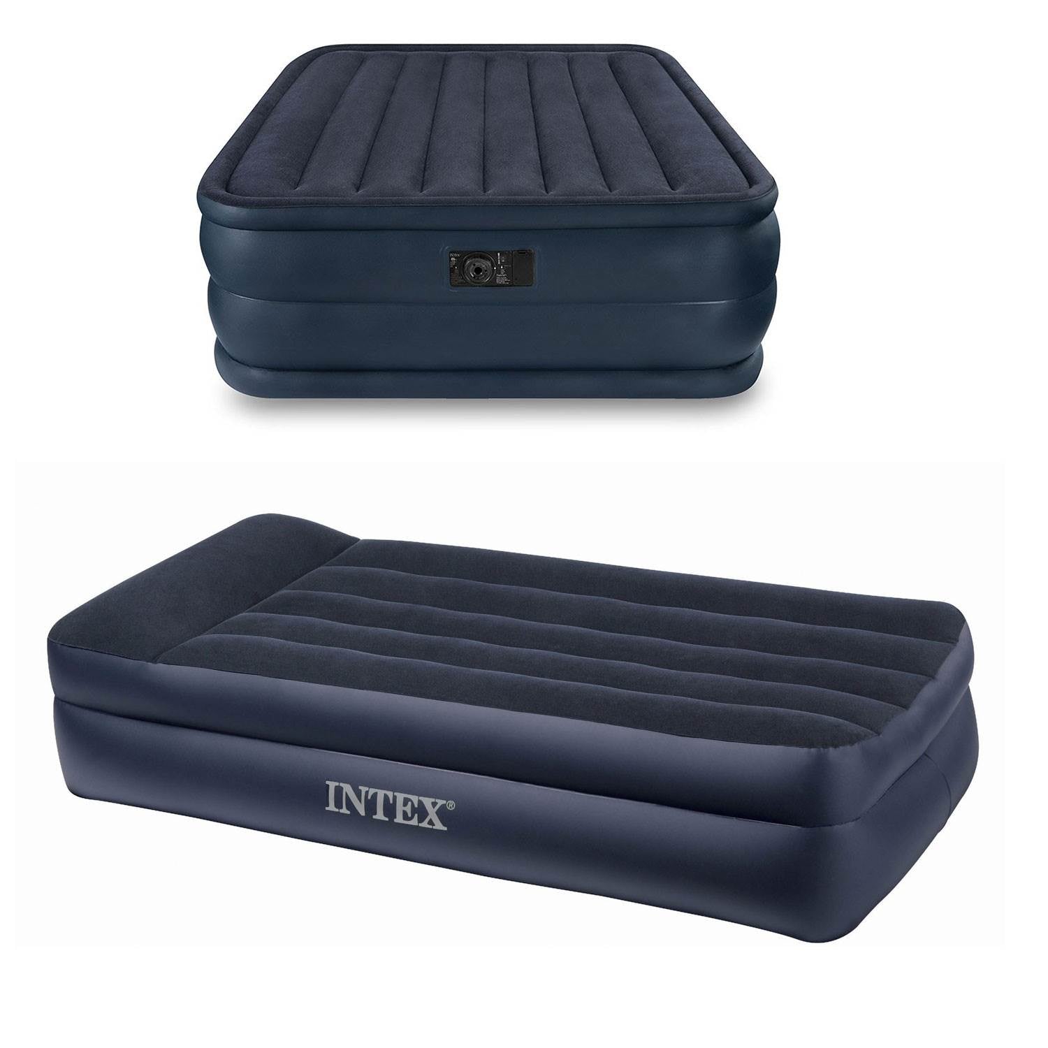 Intex Queen Raised Air Mattress (2 Pack) & Queen Deluxe Air Bed w/ Built-In Pump