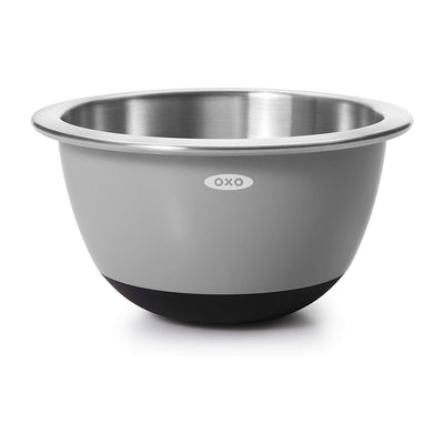 OXO Good Grips 3 Piece Stainless Steel Nesting Kitchen Mixing Bowls, Gray/Blue