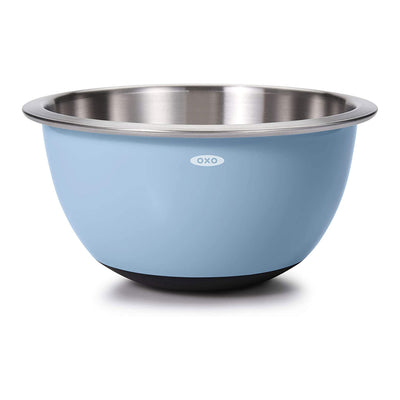 OXO Good Grips 3 Piece Stainless Steel Nesting Kitchen Mixing Bowls, Gray/Blue