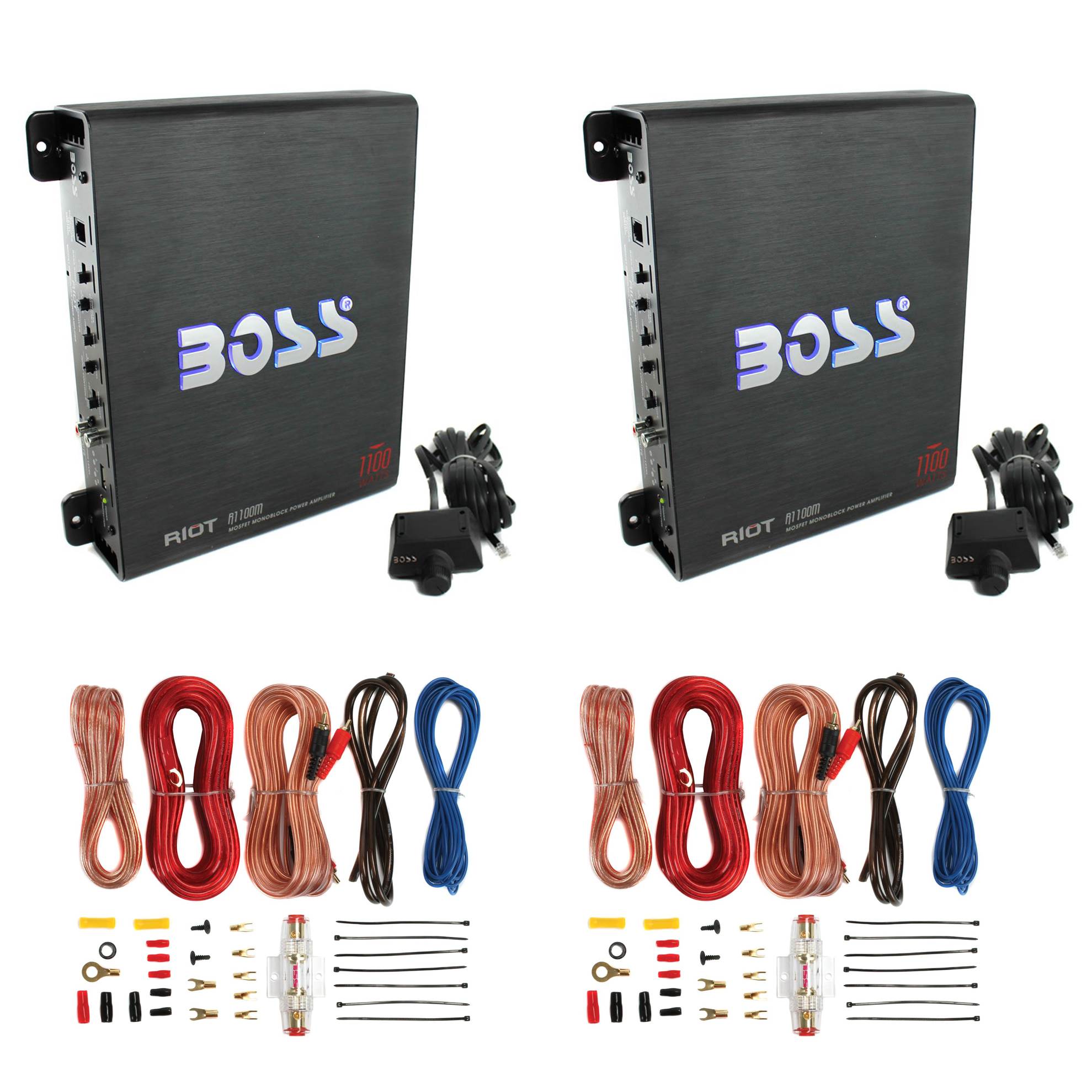Boss 1100W Monoblock Car Audio Amplifier (2 Pack) & Soundstorm Wire Kit (2 Pack)