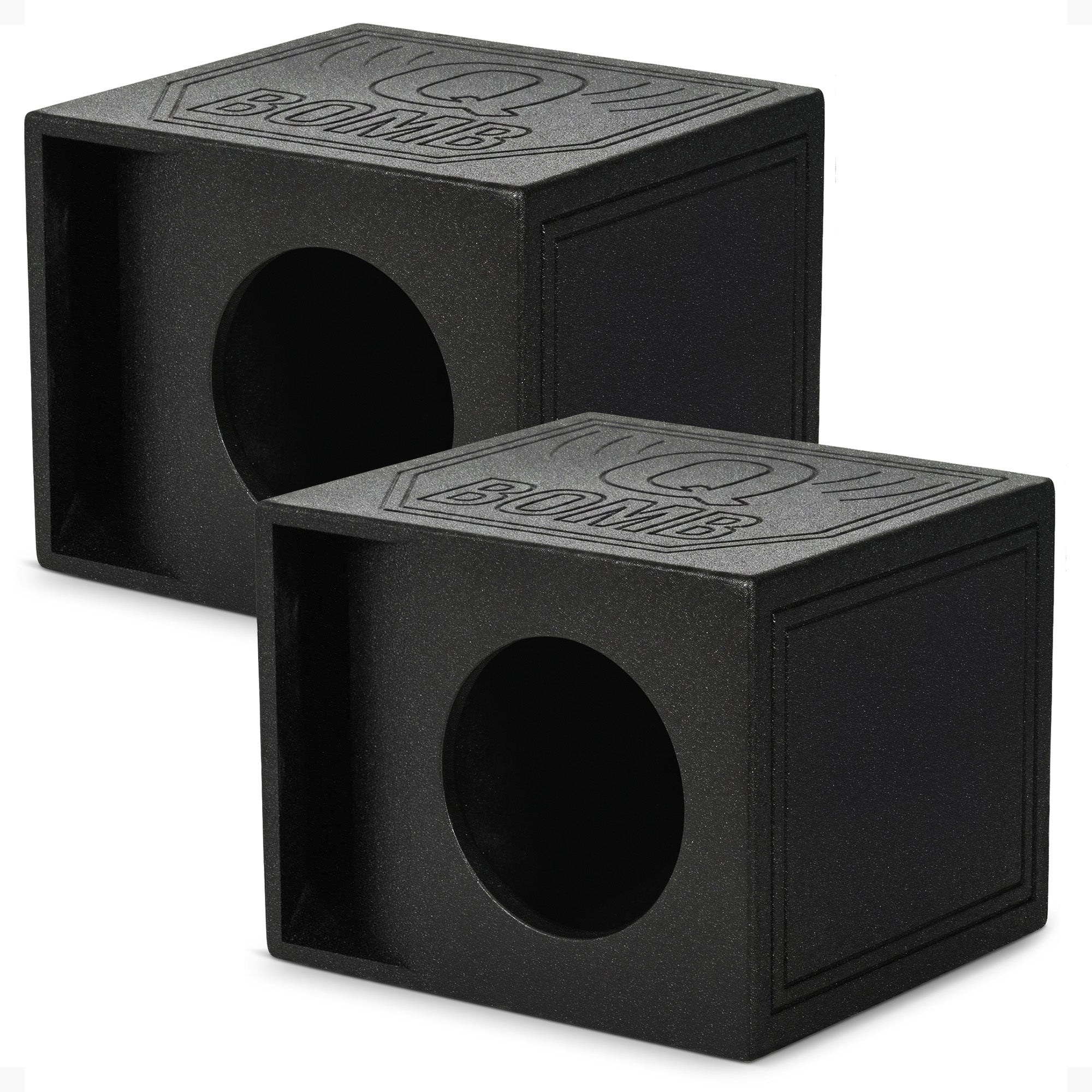 Q Power QBomb Single 12" Vented Port Subwoofer Box w/ Bedliner Spray (2 Pack)